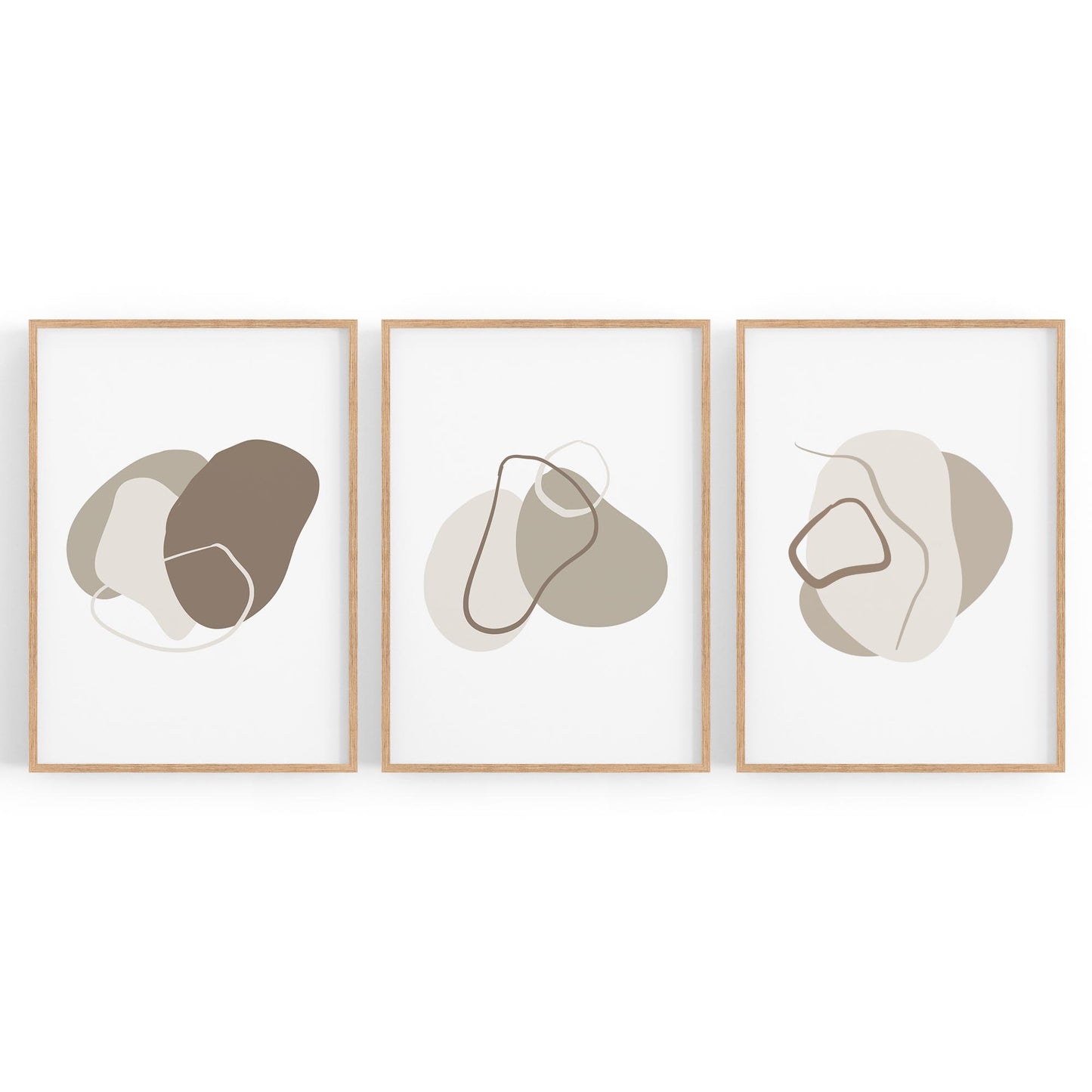 Set of 3 Grey Abstract Shape Wall Art - The Affordable Art Company