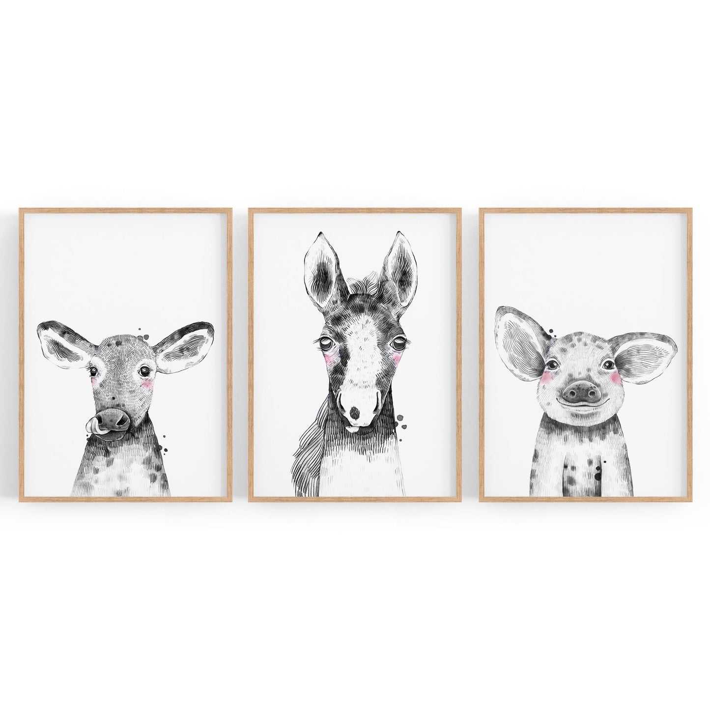 Set of Blushing Farm Animals Nursery Wall Art - The Affordable Art Company