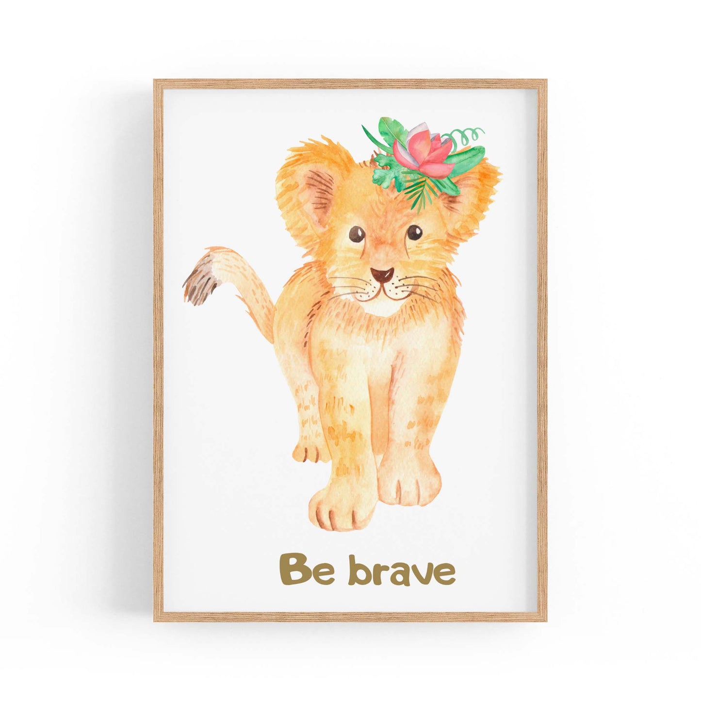 Cartoon Lion "Be Brave" Quote Nursery Wall Art - The Affordable Art Company