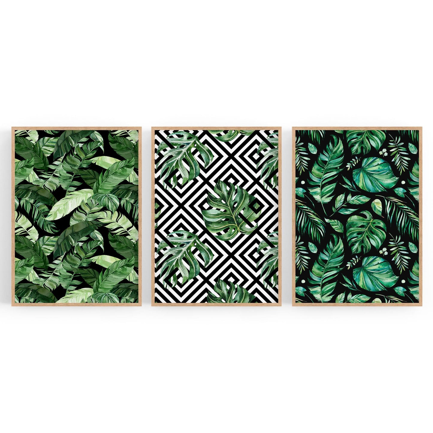 Set of Minimal Green Plant Pattern Wall Art - The Affordable Art Company