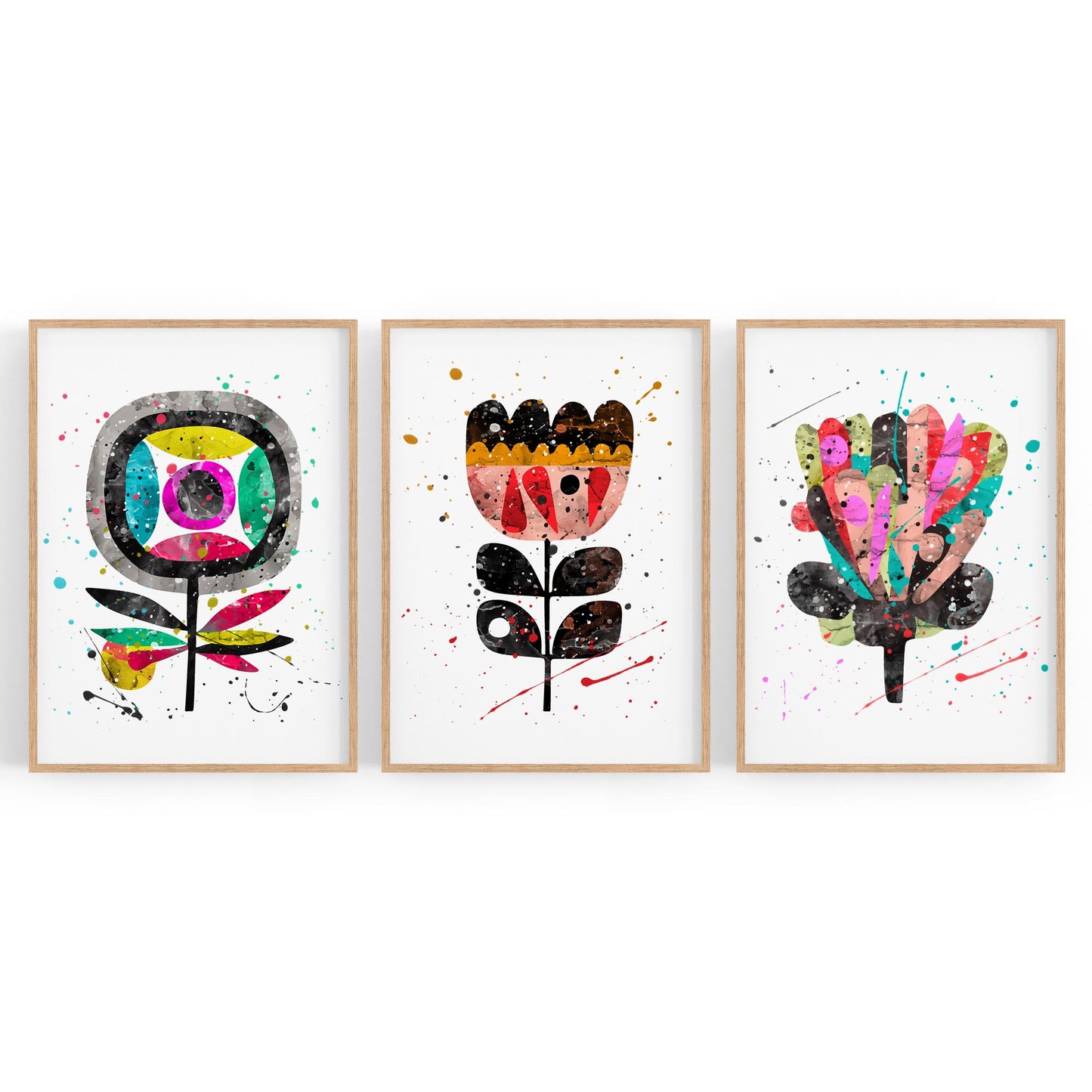 Set of Scandi Flower Minimal Colourful Wall Art #1 - The Affordable Art Company