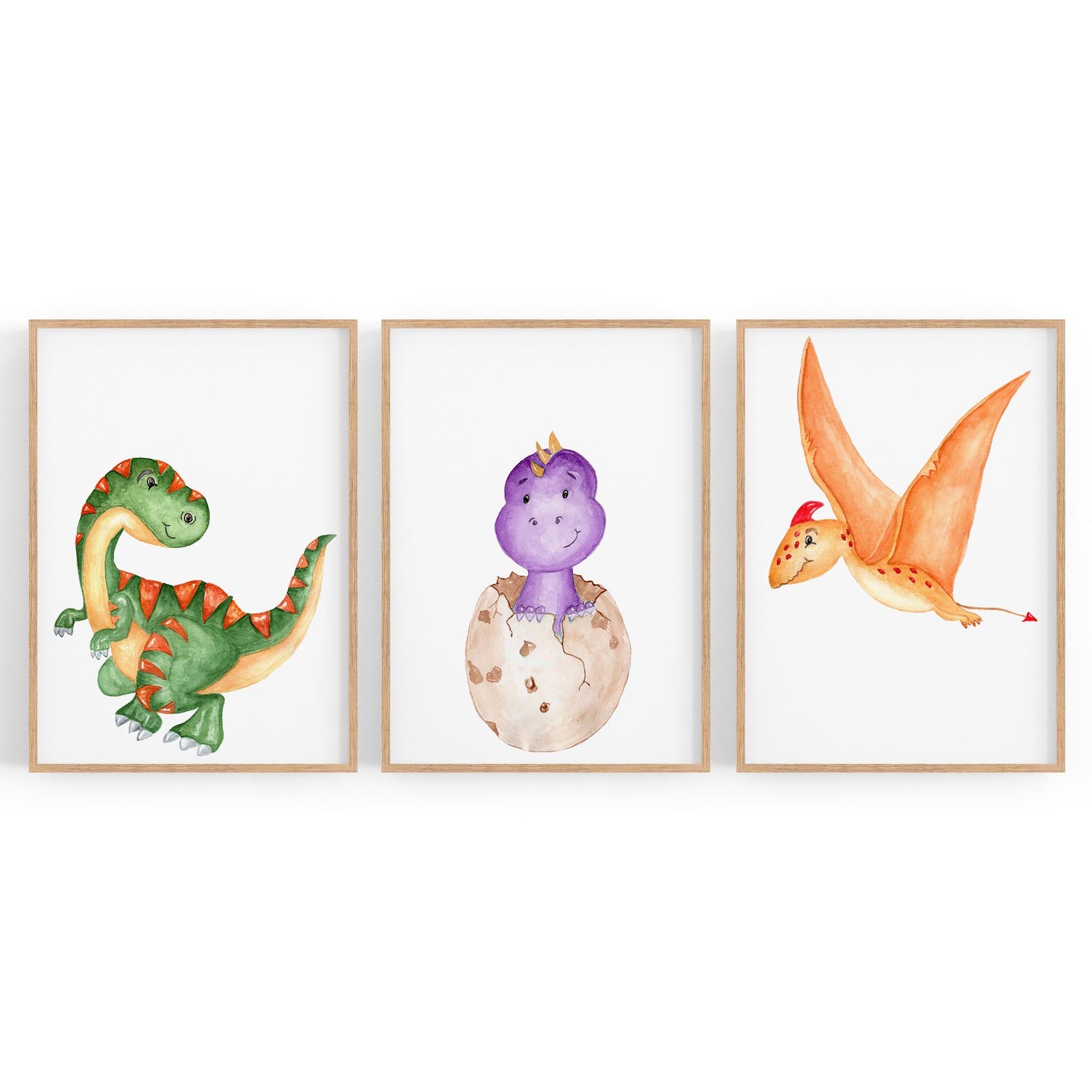 Set of Cartoon Dinosaur Nursery Bedroom Wall Art #1 - The Affordable Art Company