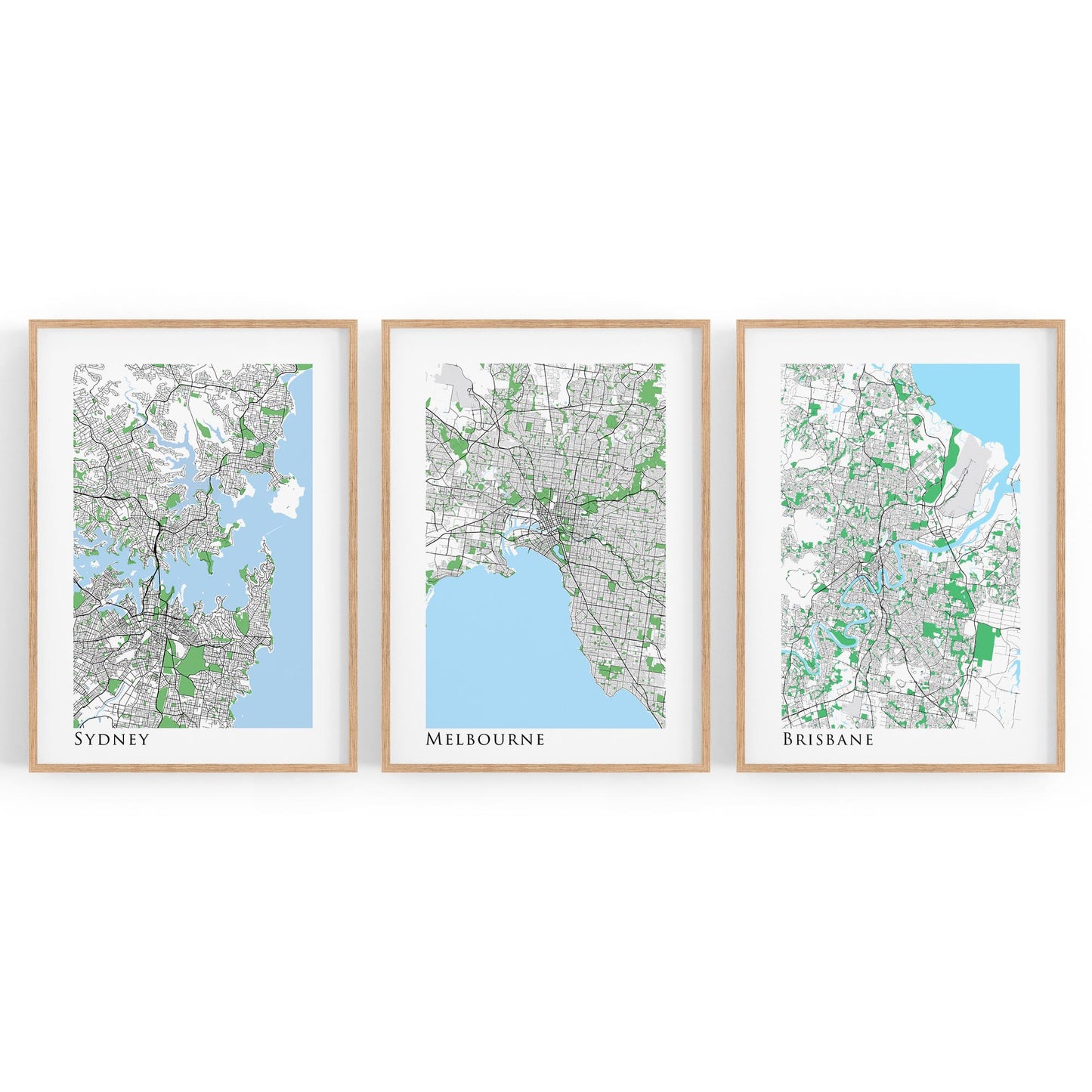 Set of Sydney, Melbourne & Brisbane Map Wall Art - The Affordable Art Company