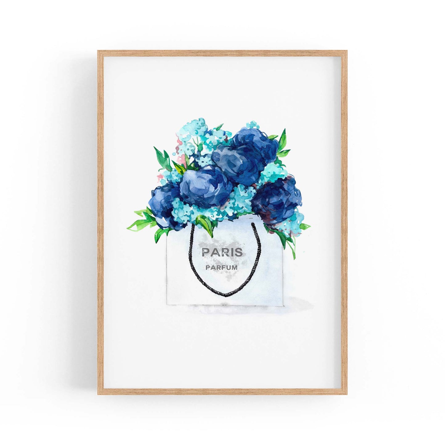 Blue Floral Shopping Bag Fashion Flowers Wall Art - The Affordable Art Company