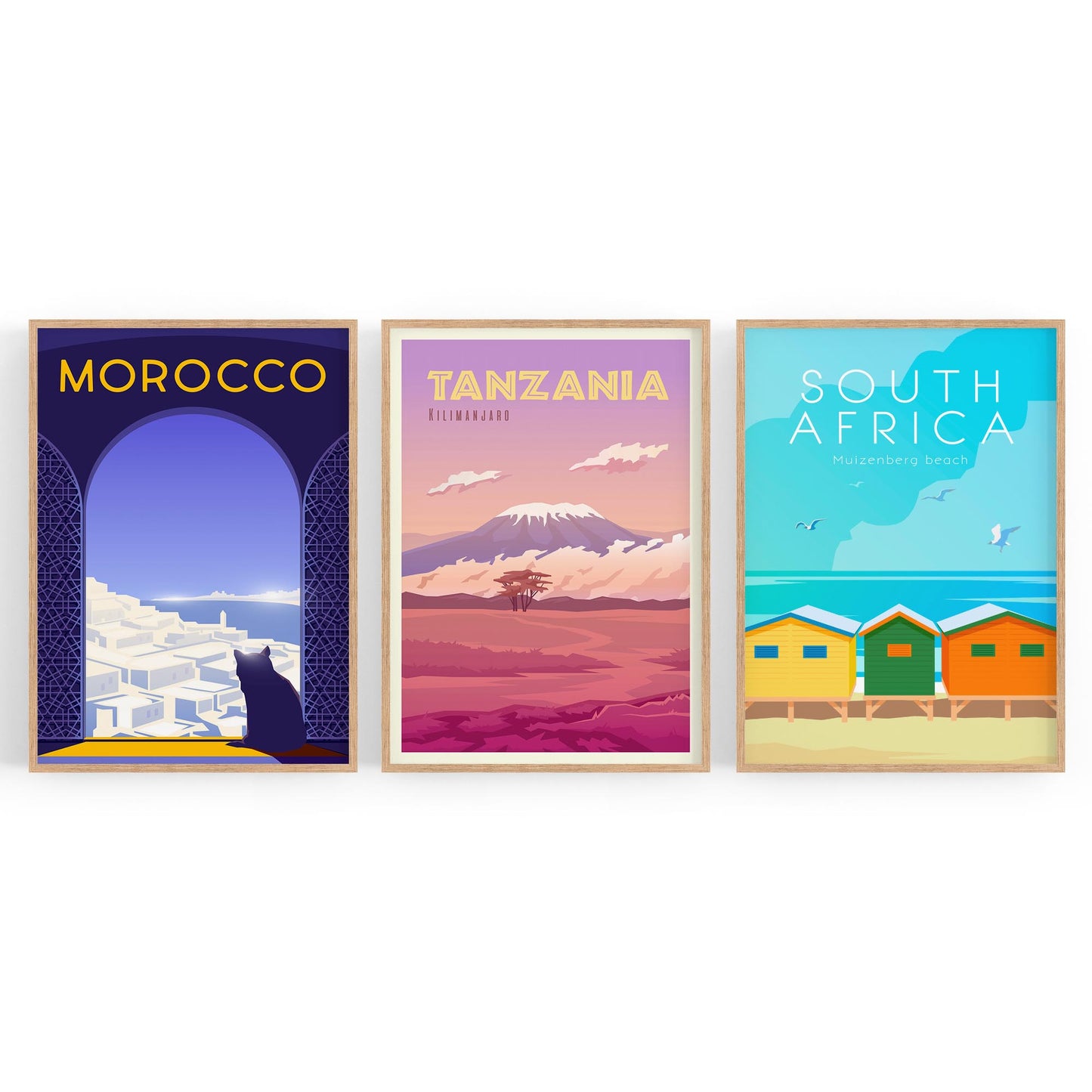 Set of Retro Travel Wall Art (African Travel) - The Affordable Art Company