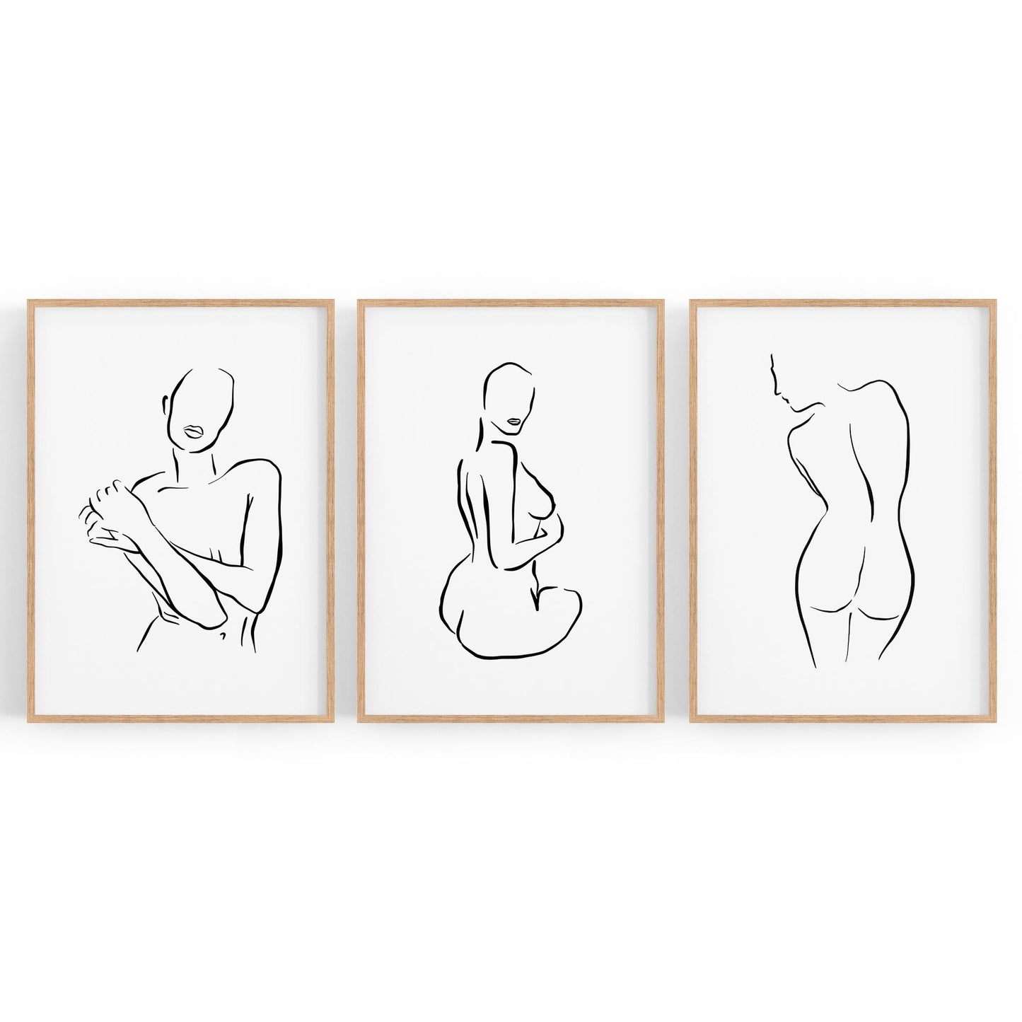 Set of 3 Nude Line Drawing Woman Wall Art - The Affordable Art Company