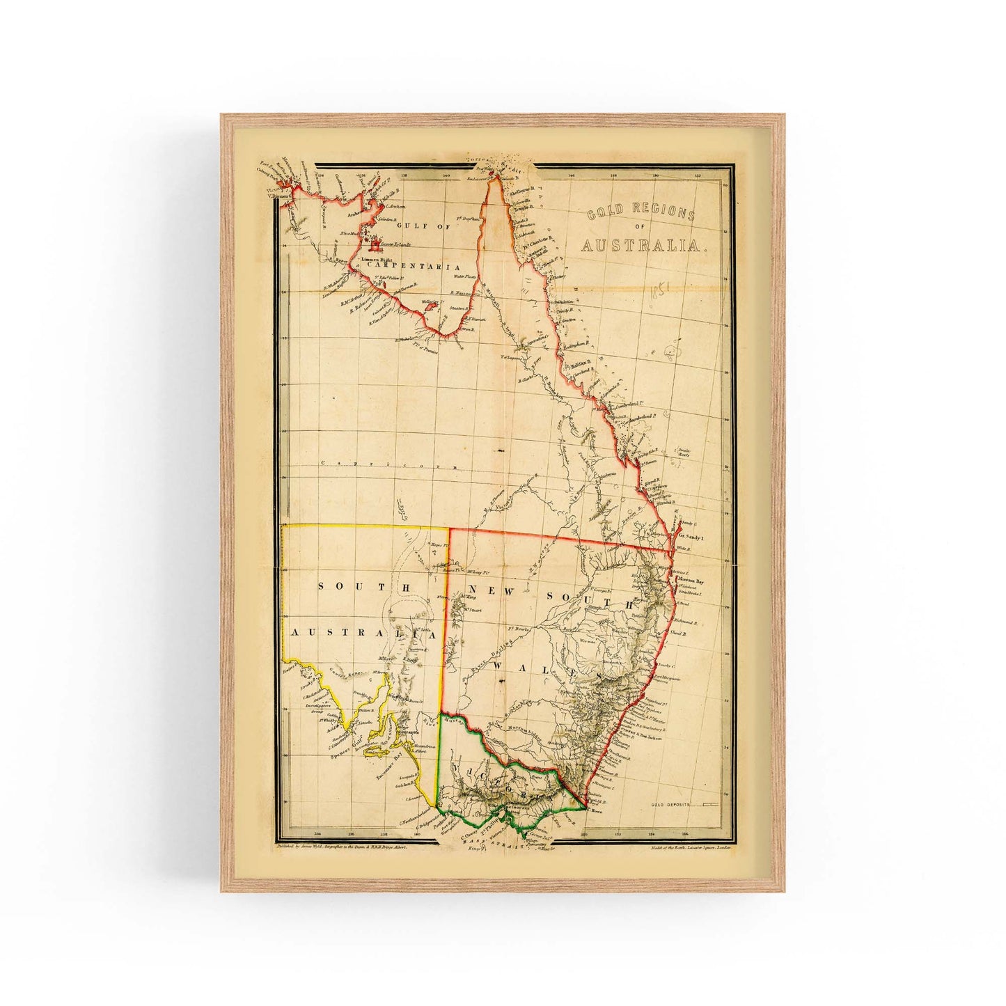 Vintage East Coast Australia Map Wall Art - The Affordable Art Company