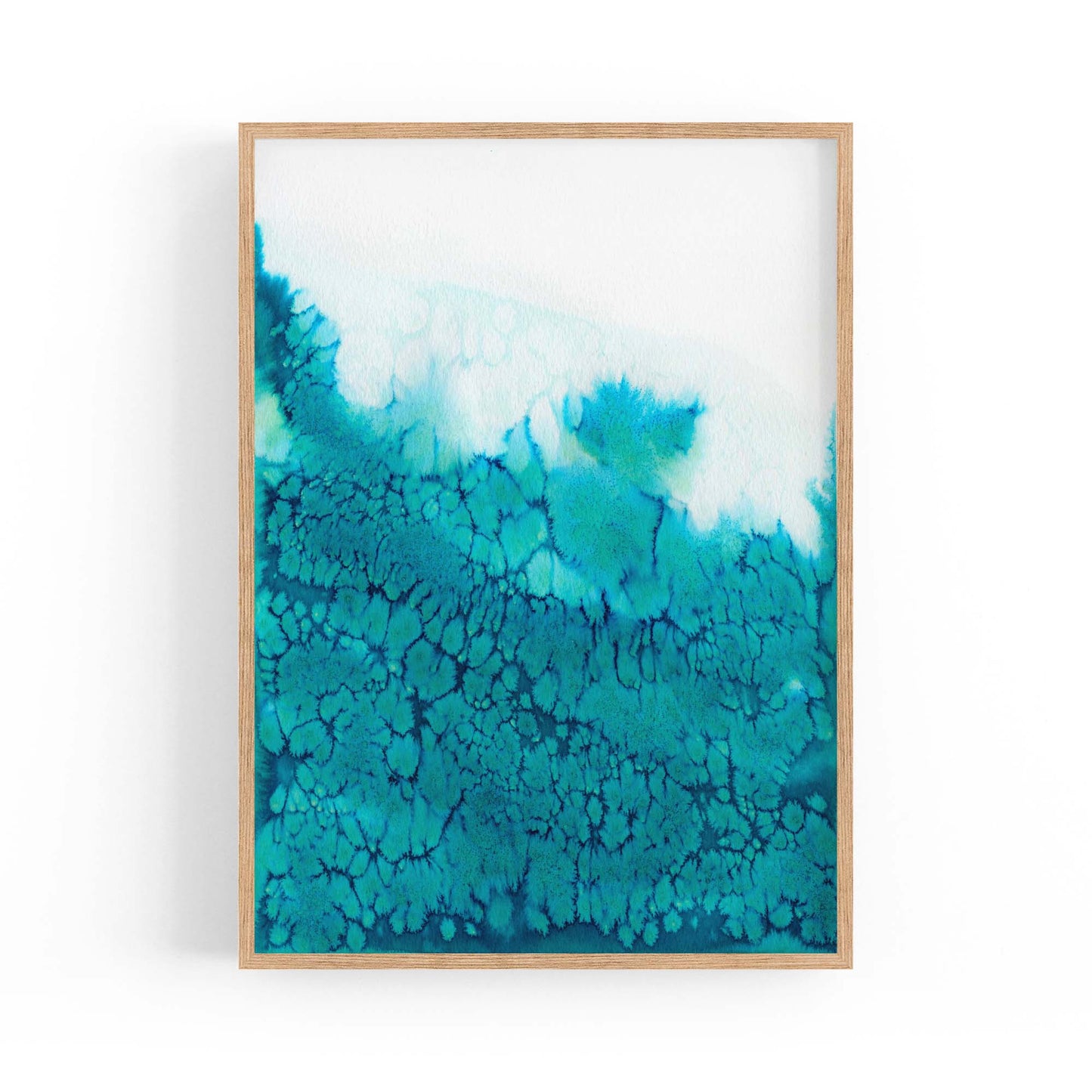 Teal Ink Minimal Ink Painting Blue Wall Art #3 - The Affordable Art Company