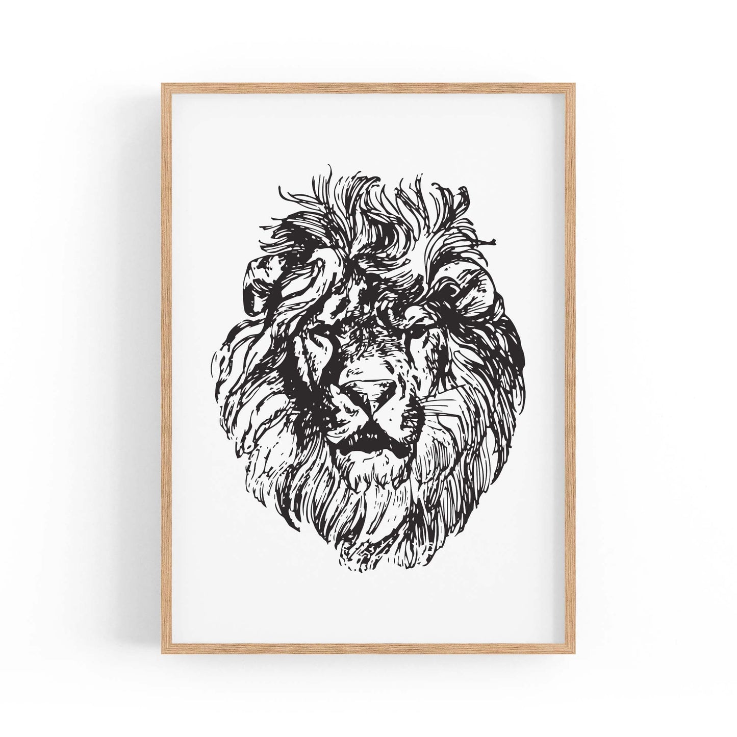Lion Portrait Drawing Safari Anumal Wall Art - The Affordable Art Company