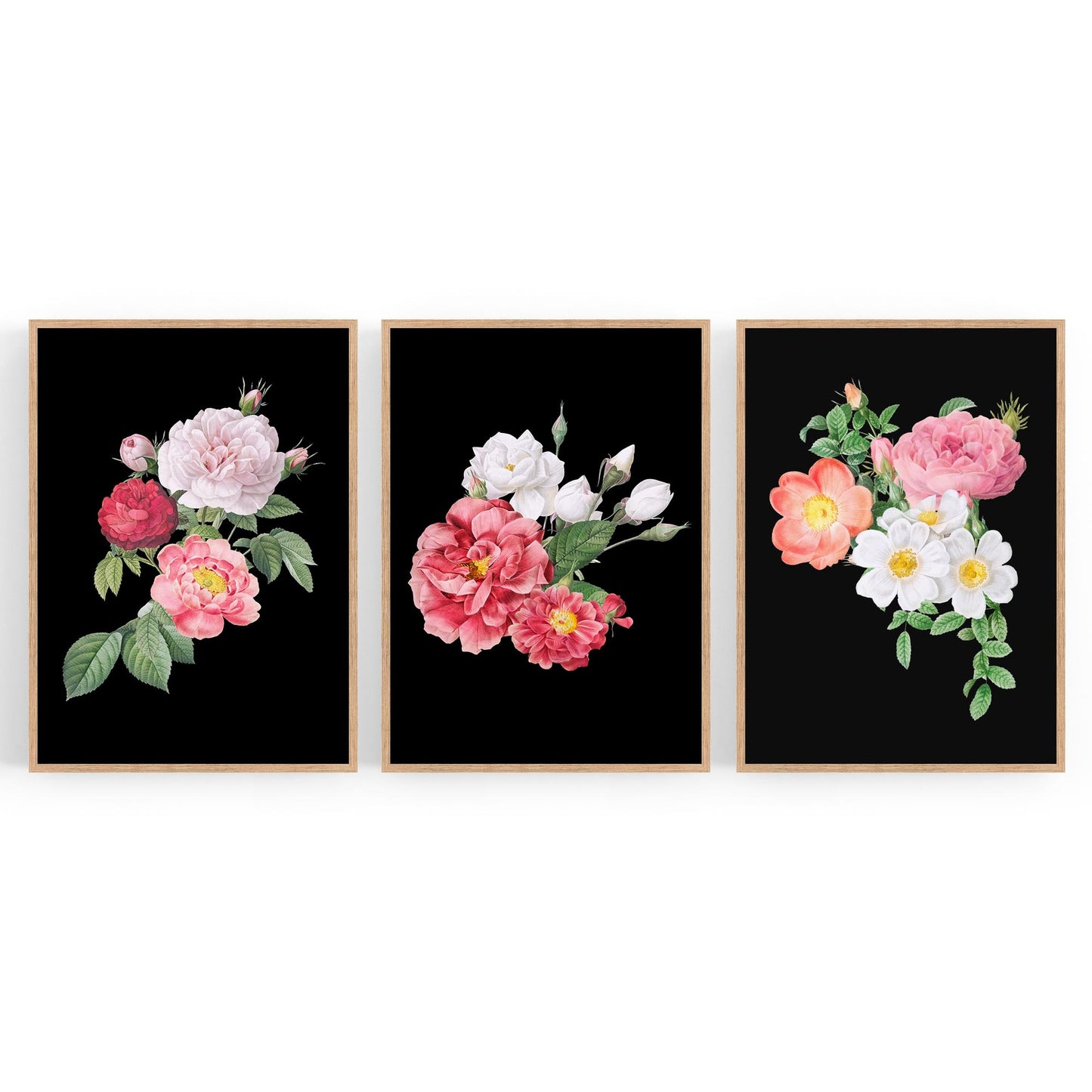 Set of Dark Floral Botanical Flowers Wall Art #1 - The Affordable Art Company
