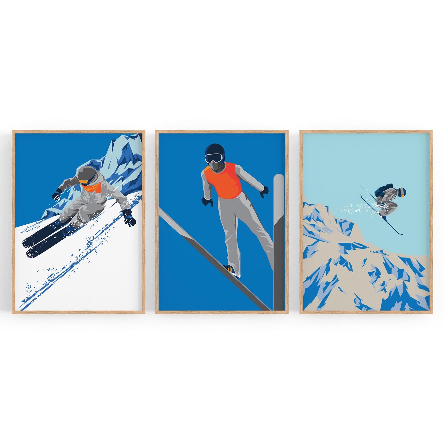 Set of Retro Skiing Snow Cabin Winter Ski Wall Art - The Affordable Art Company