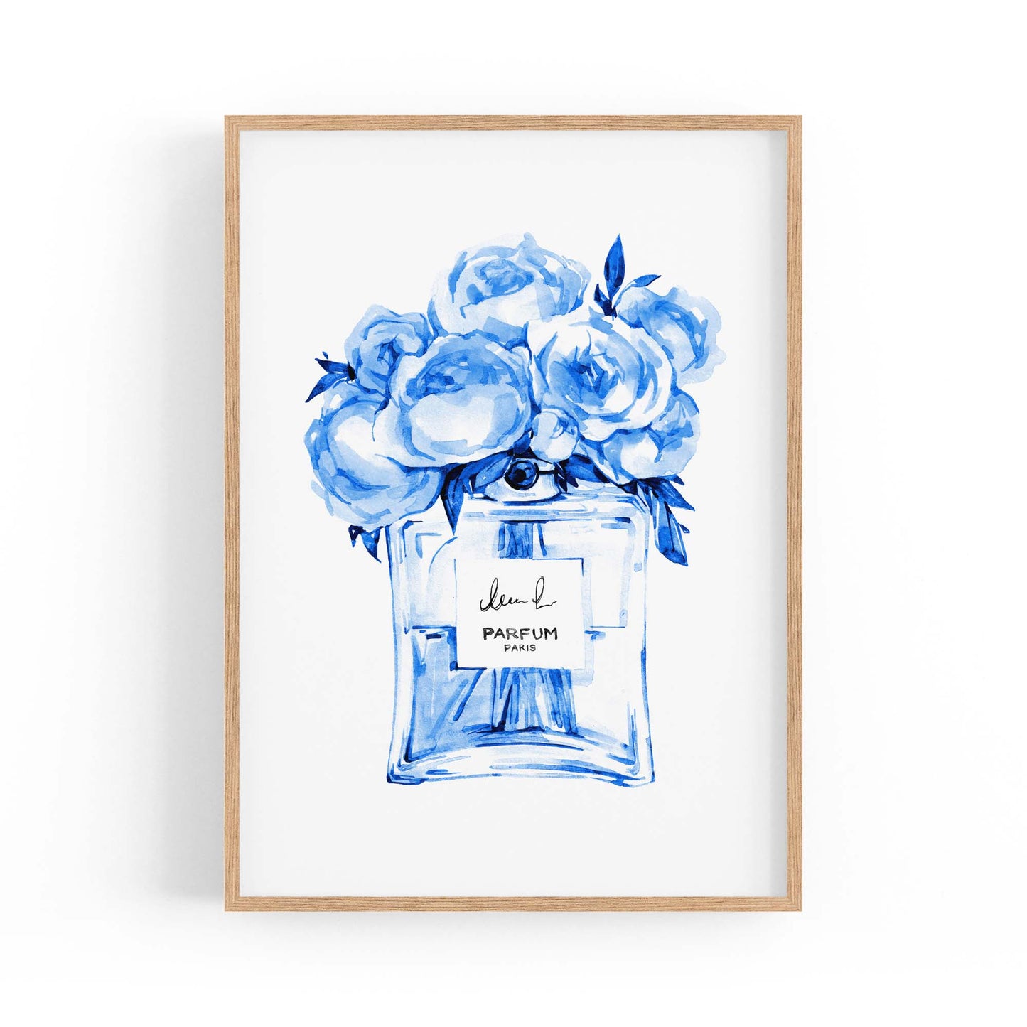 Blue Floral Perfume Bottle Fashion Flowers Wall Art #2 - The Affordable Art Company