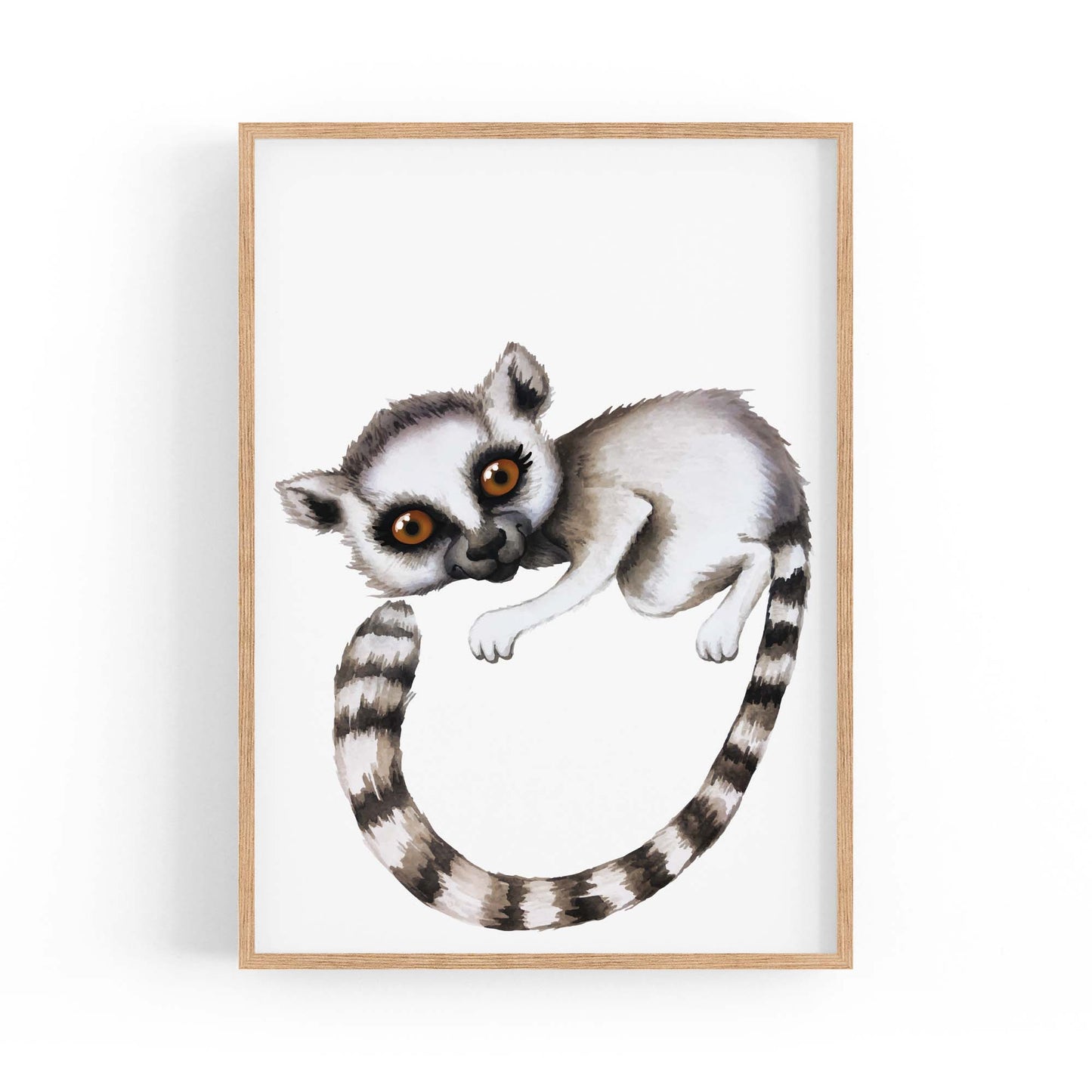 Cartoon Lemur Cute Nursery Baby Animal Wall Art - The Affordable Art Company