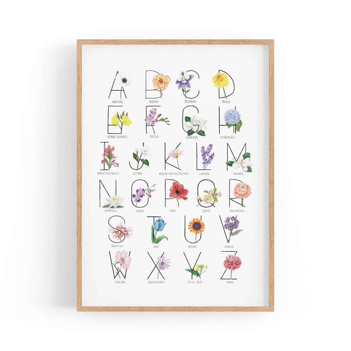 Flower Alphabet Kitchen Drawing Wall Art - The Affordable Art Company