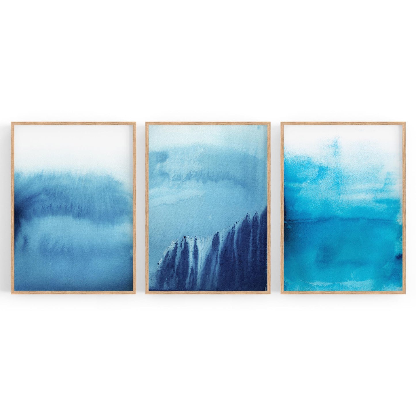 Set of Blue Ink Abstract Painting Faded Wall Art #2 - The Affordable Art Company