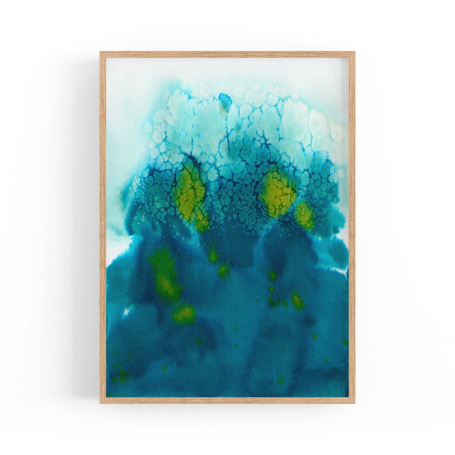 Teal Ink Minimal Ink Painting Blue Wall Art #5 - The Affordable Art Company