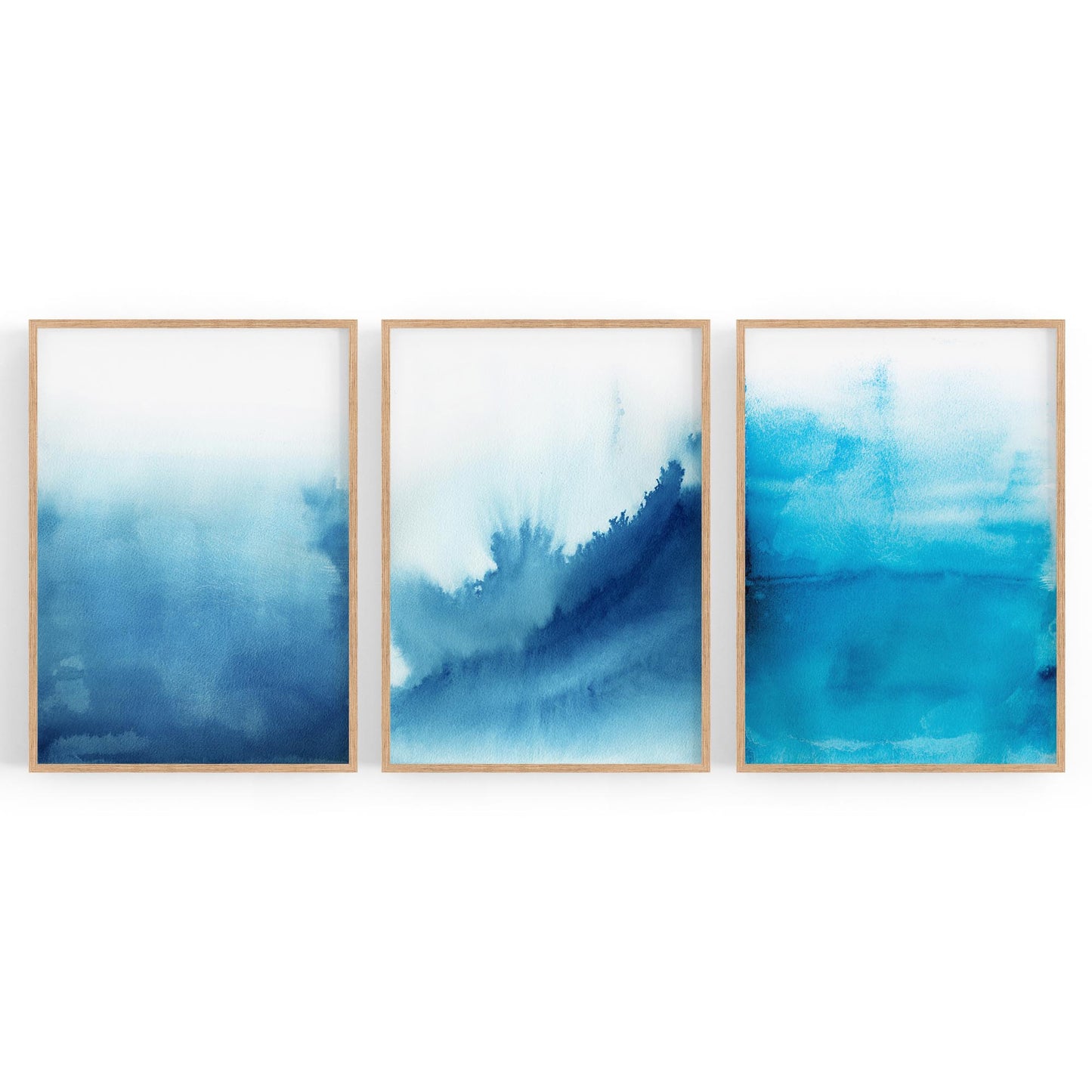 Set of Blue Ink Abstract Painting Faded Wall Art #3 - The Affordable Art Company