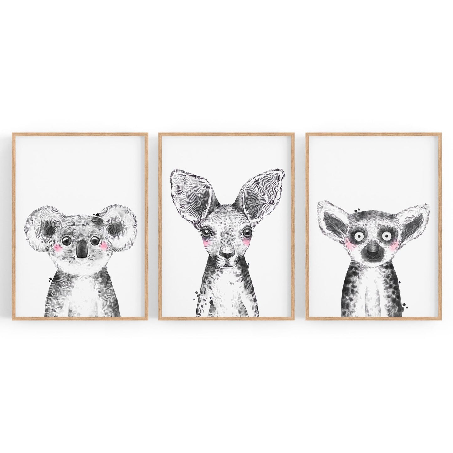 Set of Blushing Australian Animals Nursery Wall Art - The Affordable Art Company