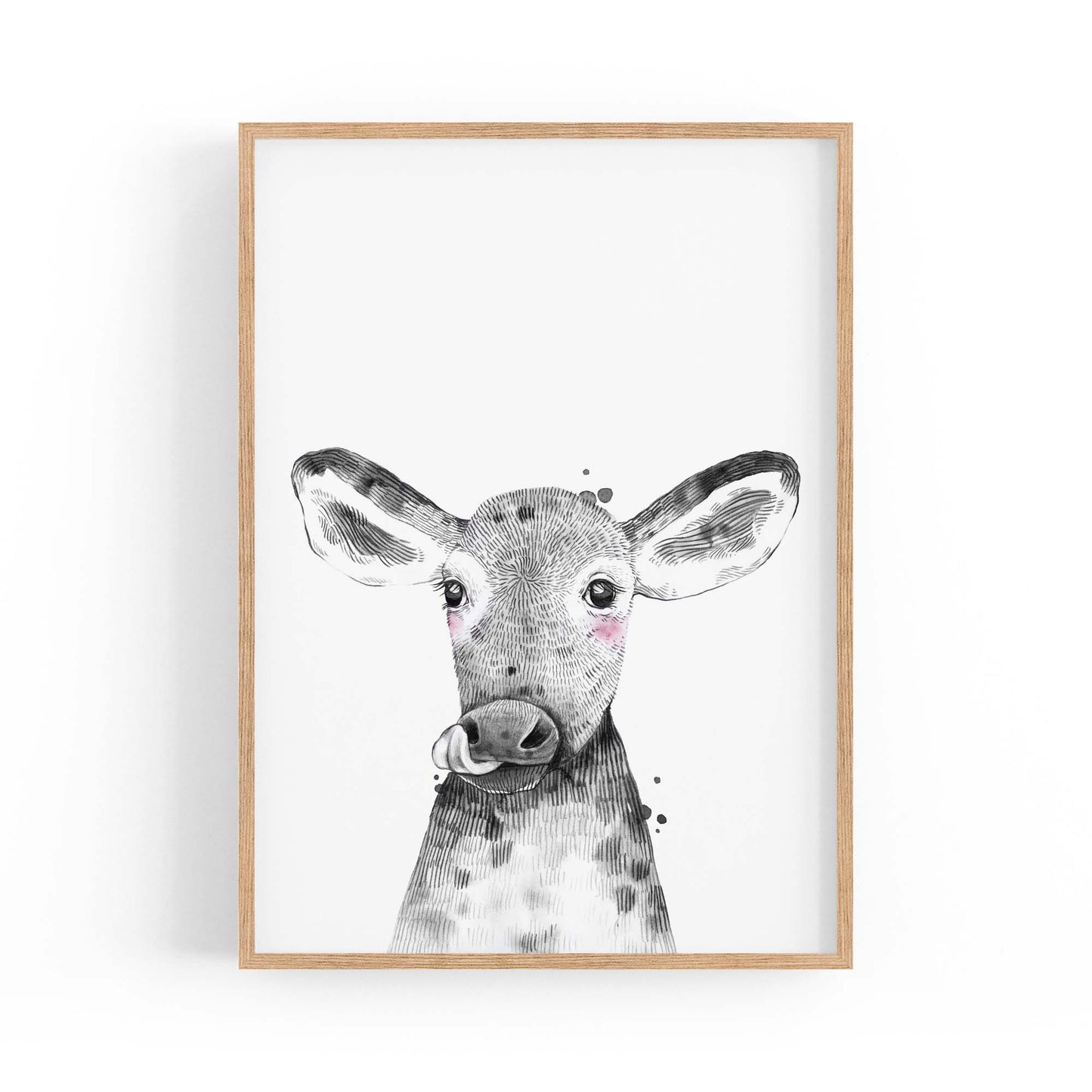 Cute Blushing Baby Cow Nursery Animal Wall Art - The Affordable Art Company