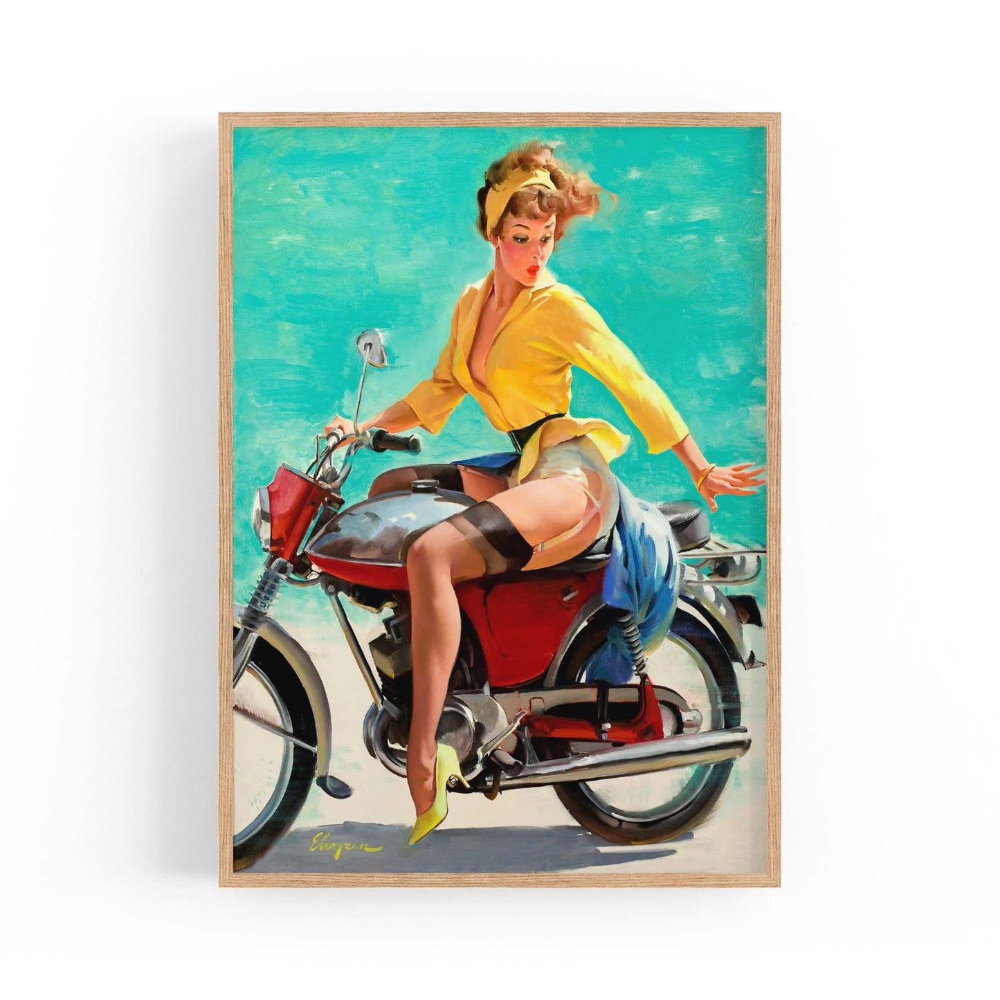 Vintage Pin-Up Girl Vespa Man Cave Wall Art - The Affordable Art Company