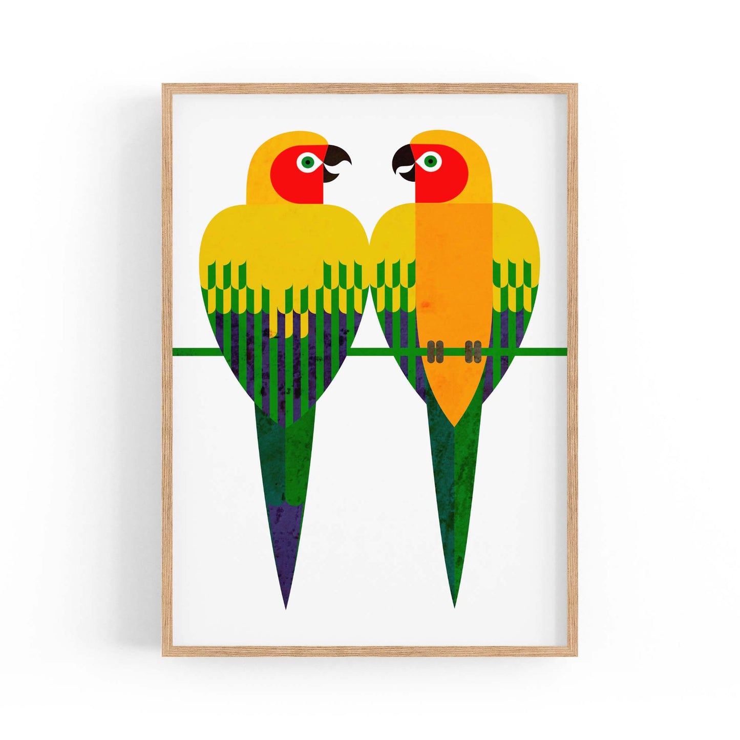 Art Deco Parrots Vintage Painting Wall Art - The Affordable Art Company