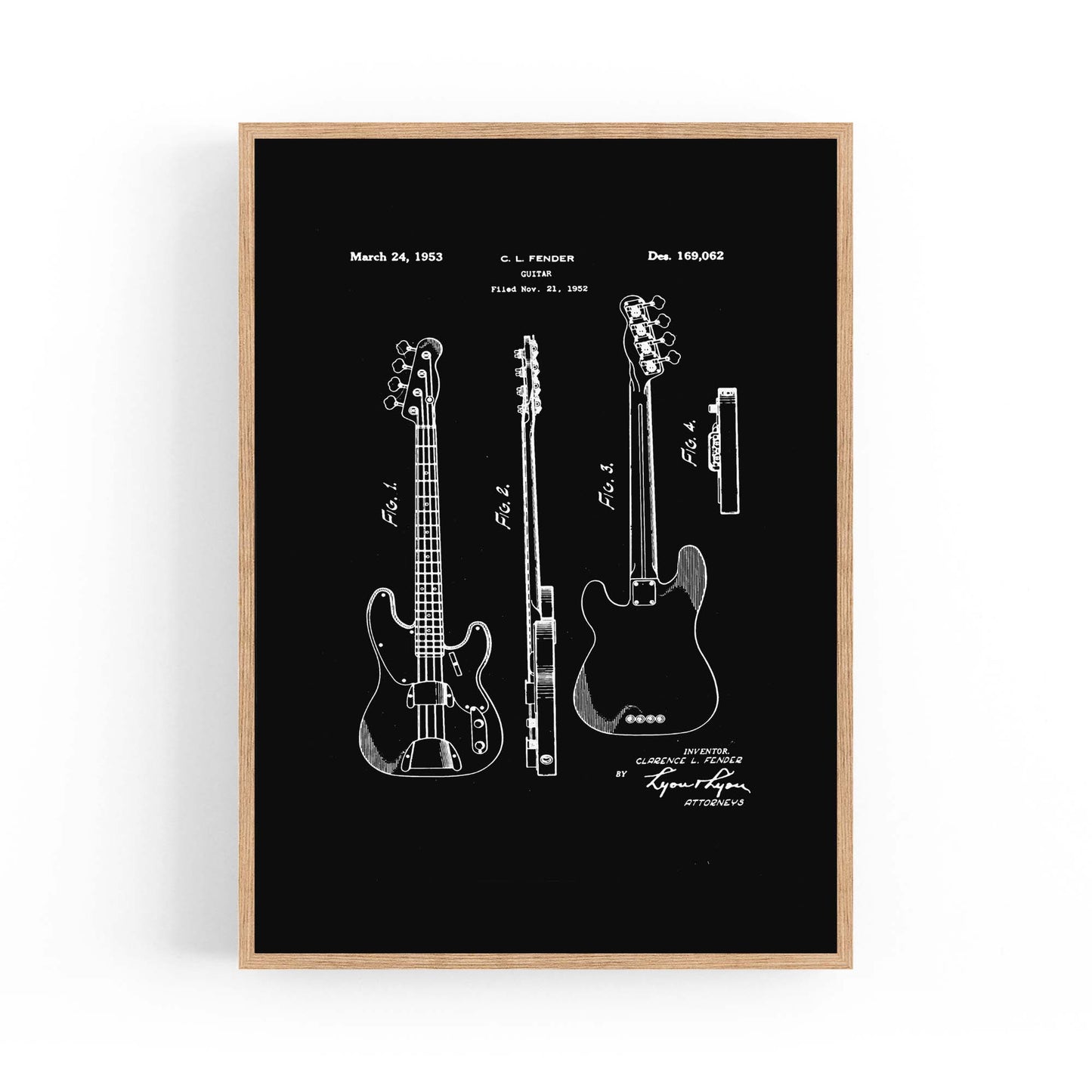 Fender Guitar Black Patent Music Gift Wall Art - The Affordable Art Company