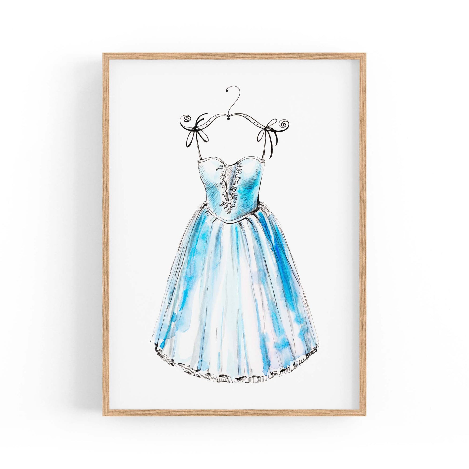 Blue Ballet Dress Girls Bedroom Ballerina Wall Art - The Affordable Art Company