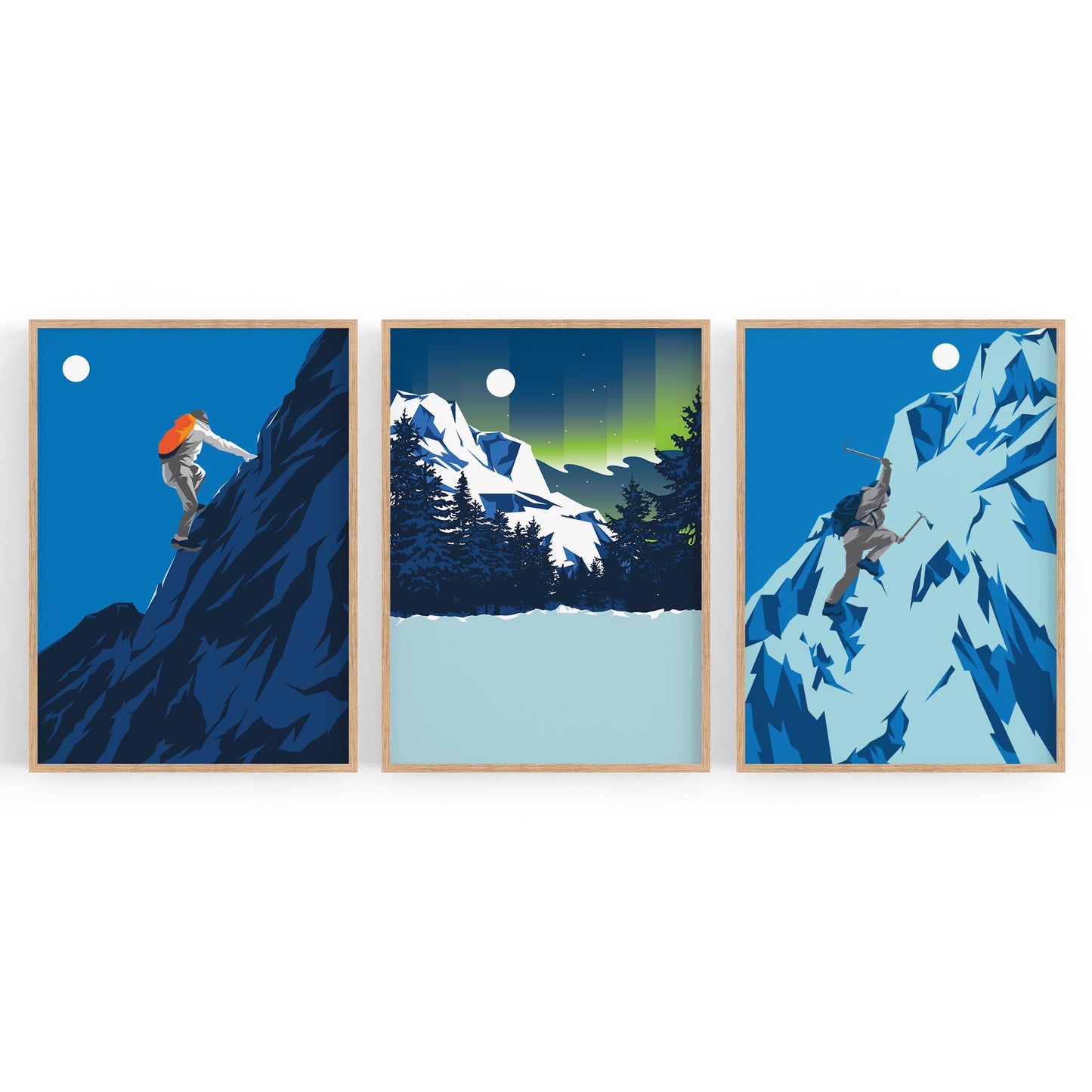 Set of Mountain Climbing Winter Retro Wall Art - The Affordable Art Company