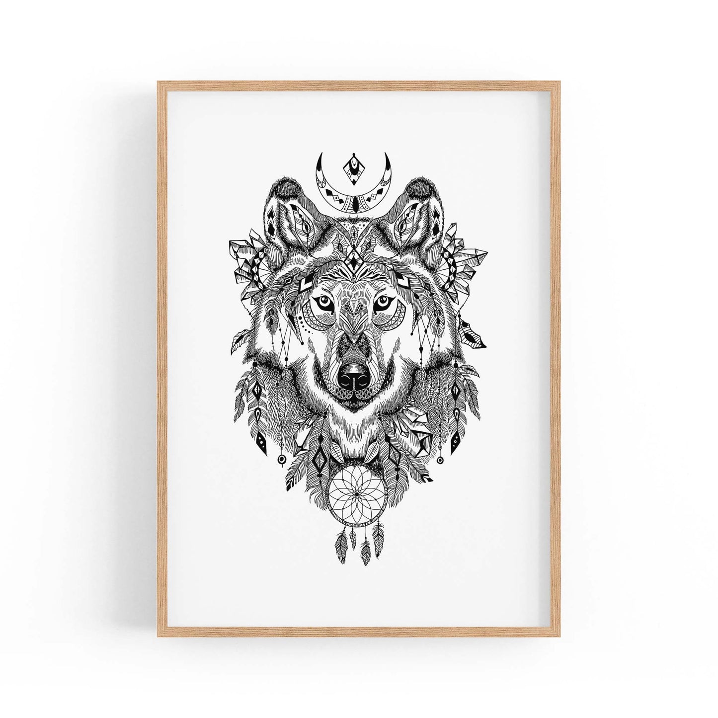 Aztec Wolf Drawing Boho Spirit Animal Wall Art - The Affordable Art Company