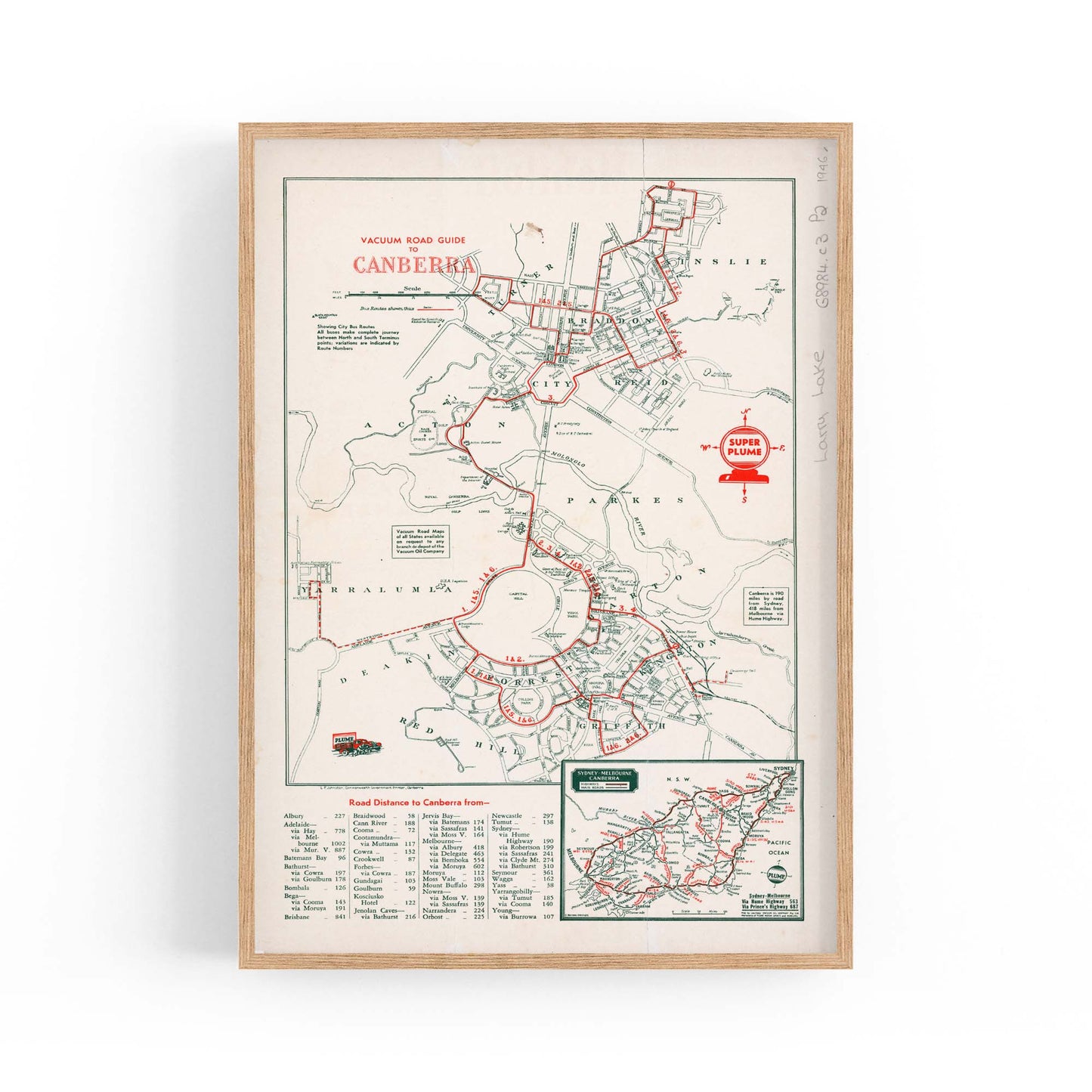 Canberra Australia Vintage Map Wall Art - The Affordable Art Company