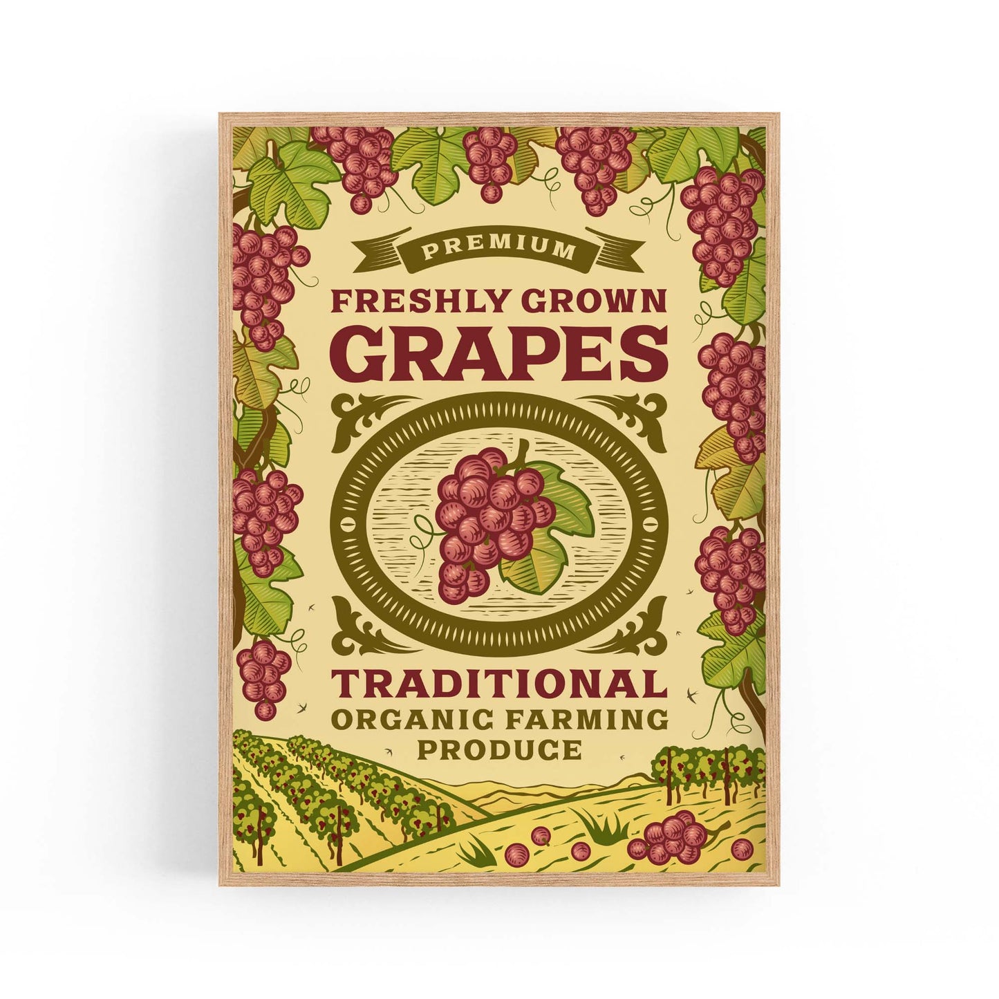 Vintage Farmhouse Advert Grapes Fruit Wall Art - The Affordable Art Company