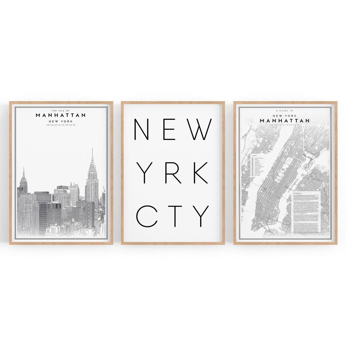 Set of New York Wall Minimal Black & White Art - The Affordable Art Company