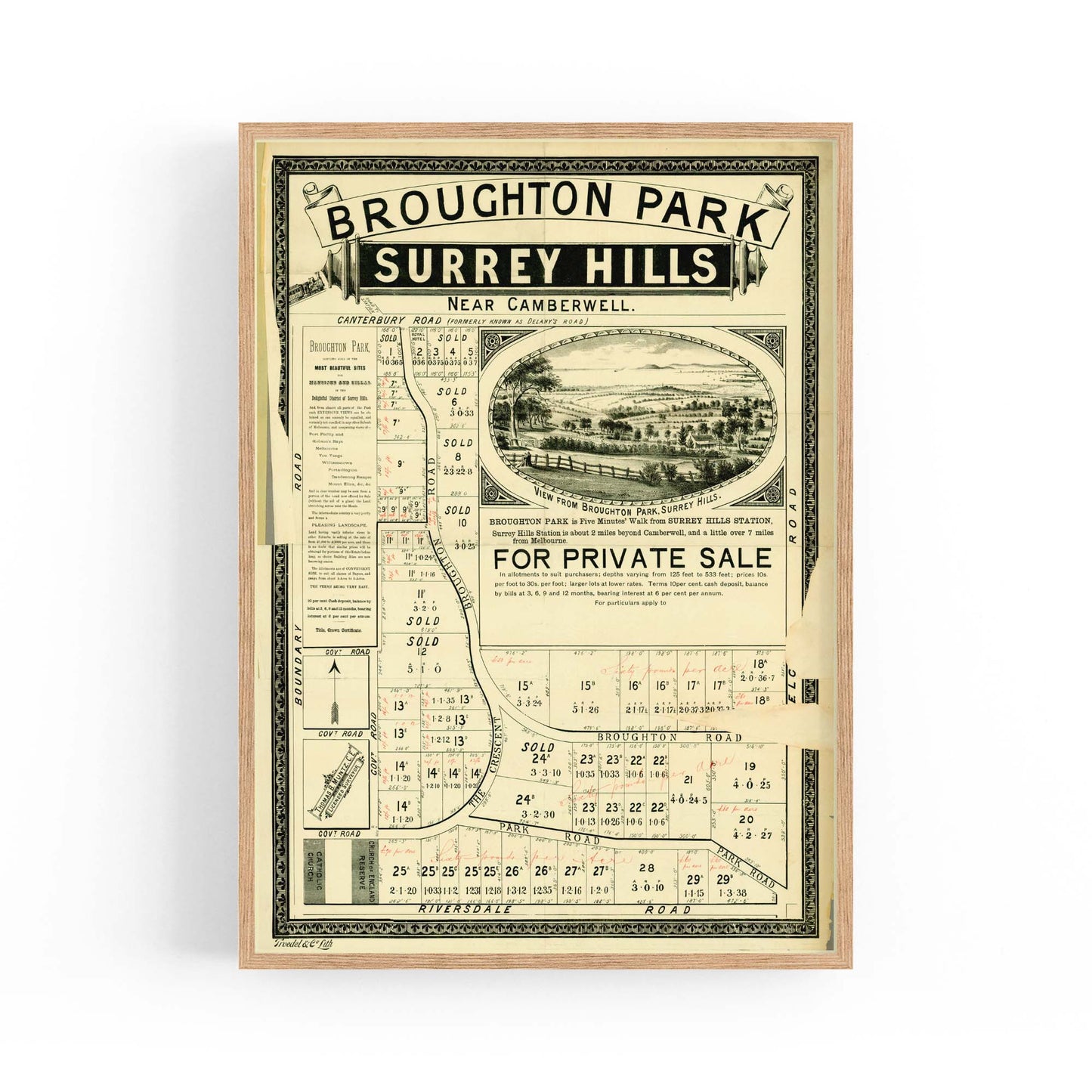 Surrey Hills Melbourne Vintage Real Estate Wall Art #1 - The Affordable Art Company