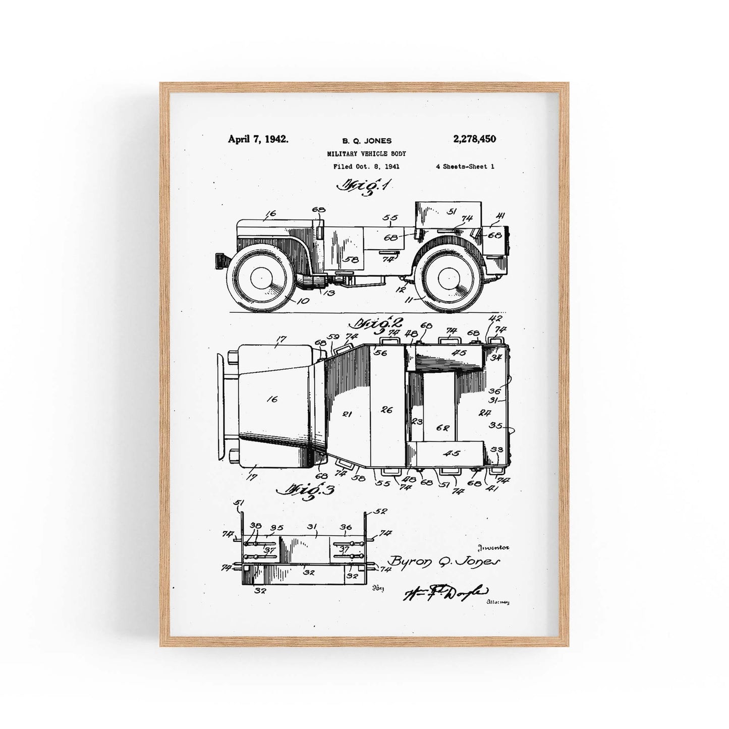 Vintage Jeep Military Patent Military Wall Art #2 - The Affordable Art Company