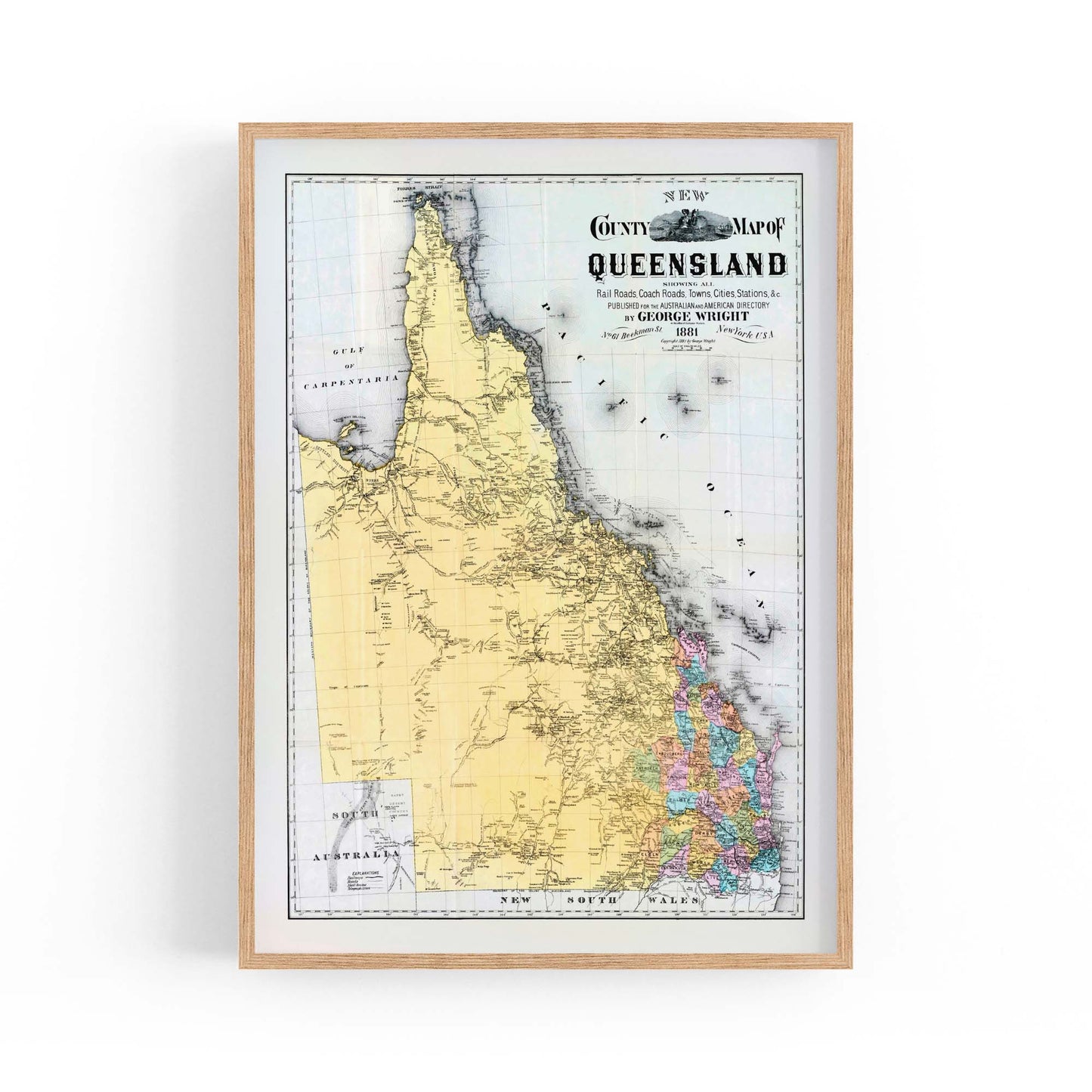 Queensland Australia Vintage Map Wall Art #2 - The Affordable Art Company