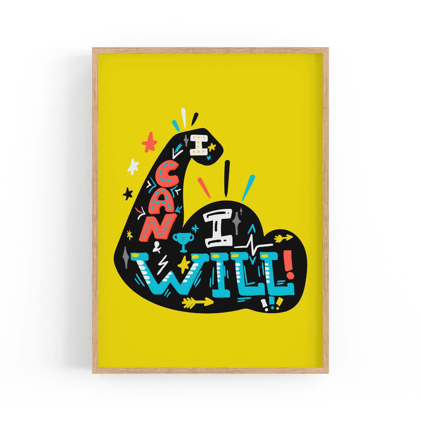 "I Can I Will" Yellow Fitness Gym Quote Wall Art - The Affordable Art Company