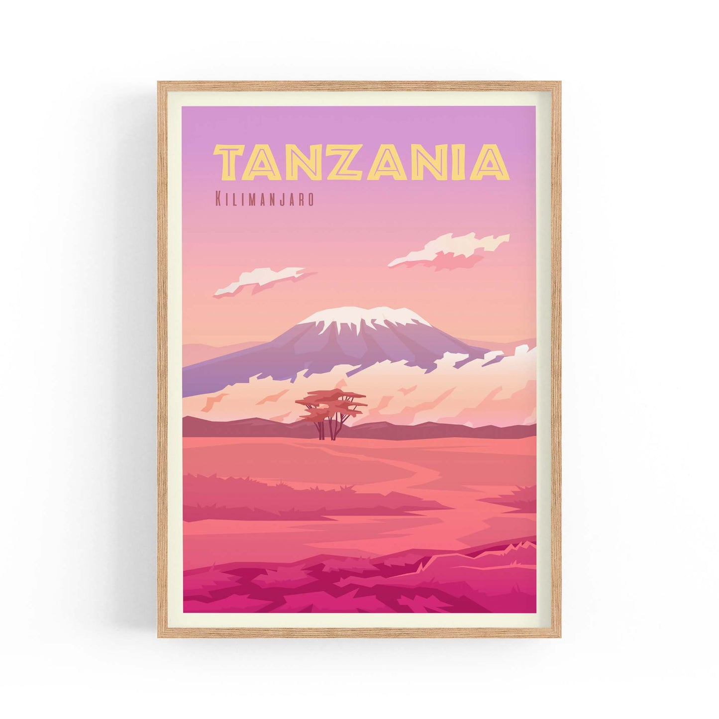 Retro Kilimanjaro, Tanzania Travel Vintage Wall Art - The Affordable Art Company