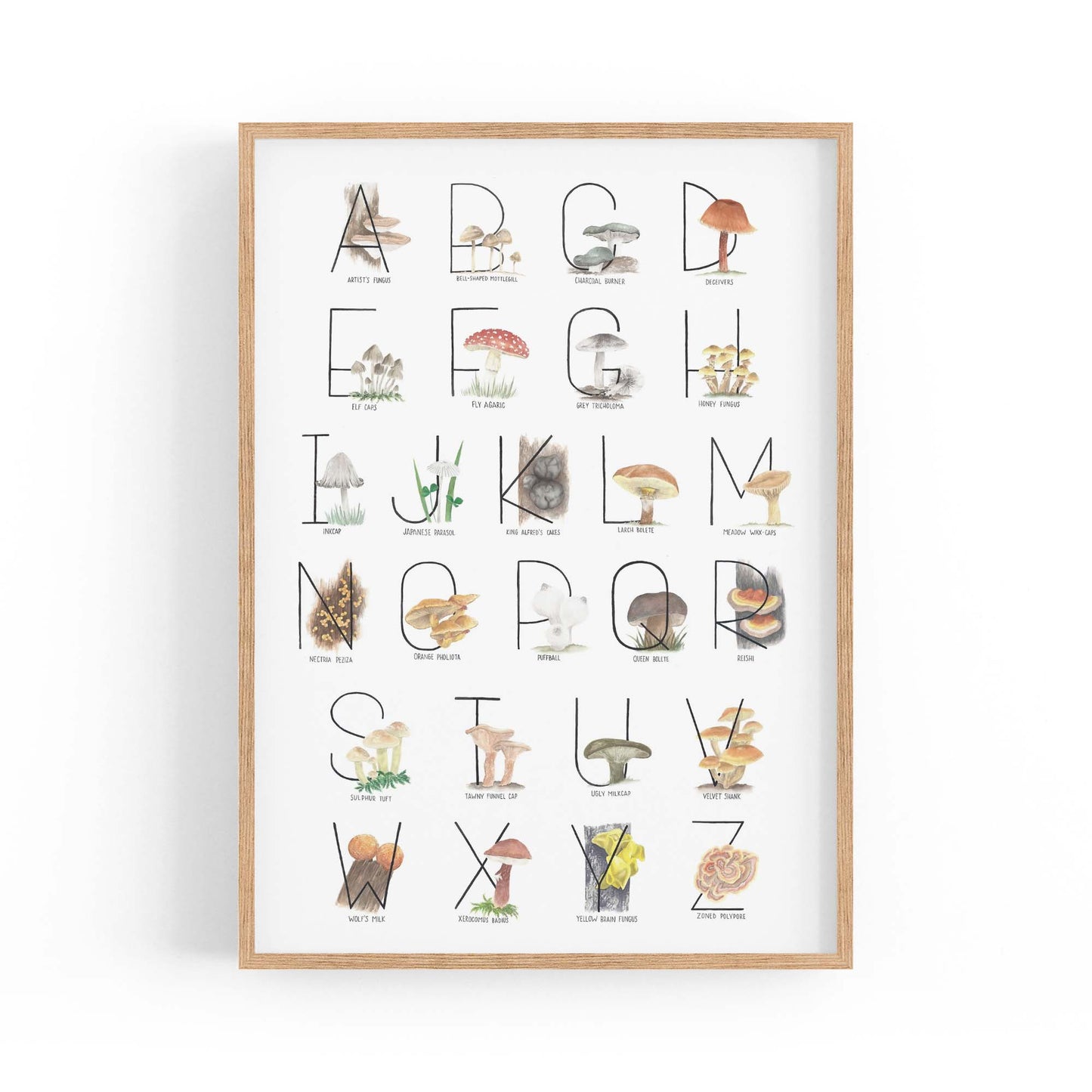 Mushroom Alphabet Kitchen Cafe Vegetarian Wall Art - The Affordable Art Company