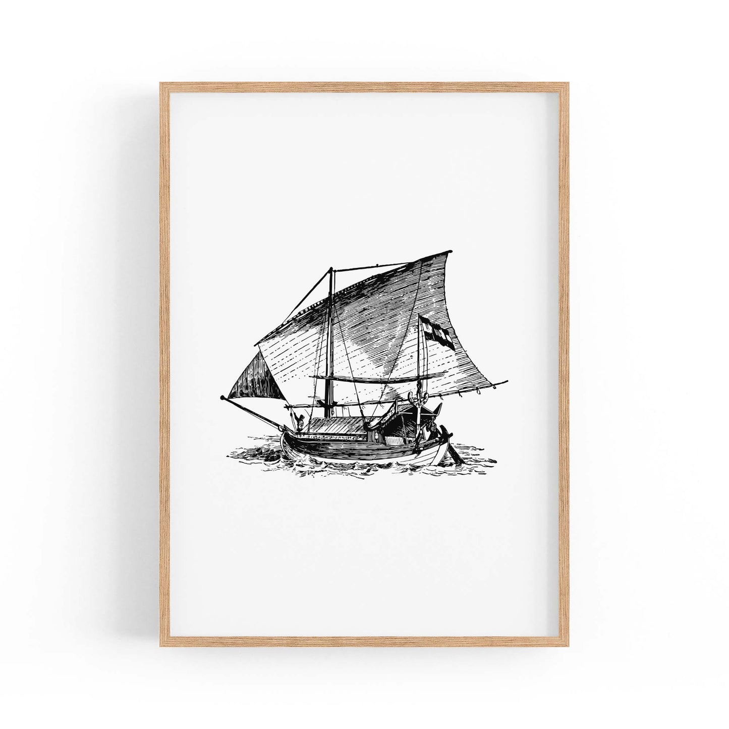 Sail Boat Coastal Drawing Nautical Coast Wall Art #1 - The Affordable Art Company