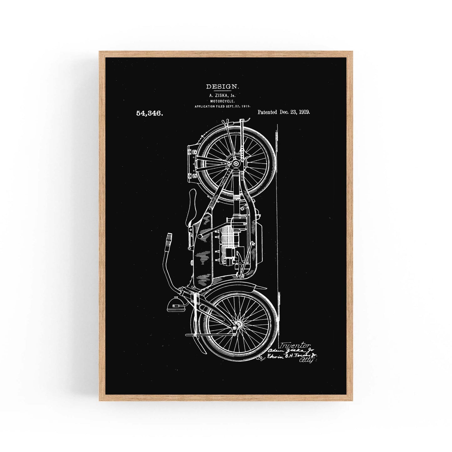 Vintage Motorcycle Black Patent Man Cave Wall Art #1 - The Affordable Art Company