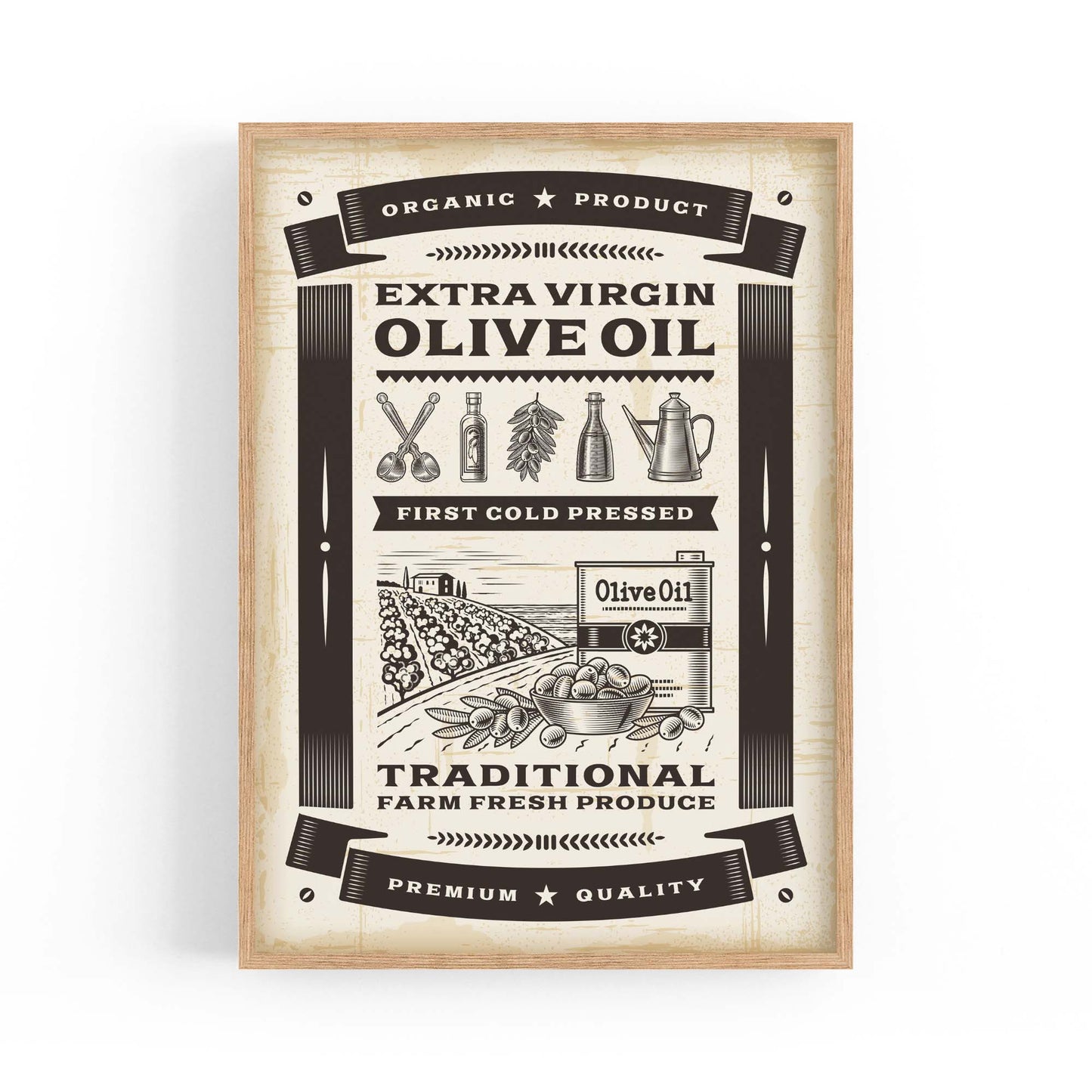 Vintage Olive Oil Farmhouse Kitchen Cafe Wall Art - The Affordable Art Company