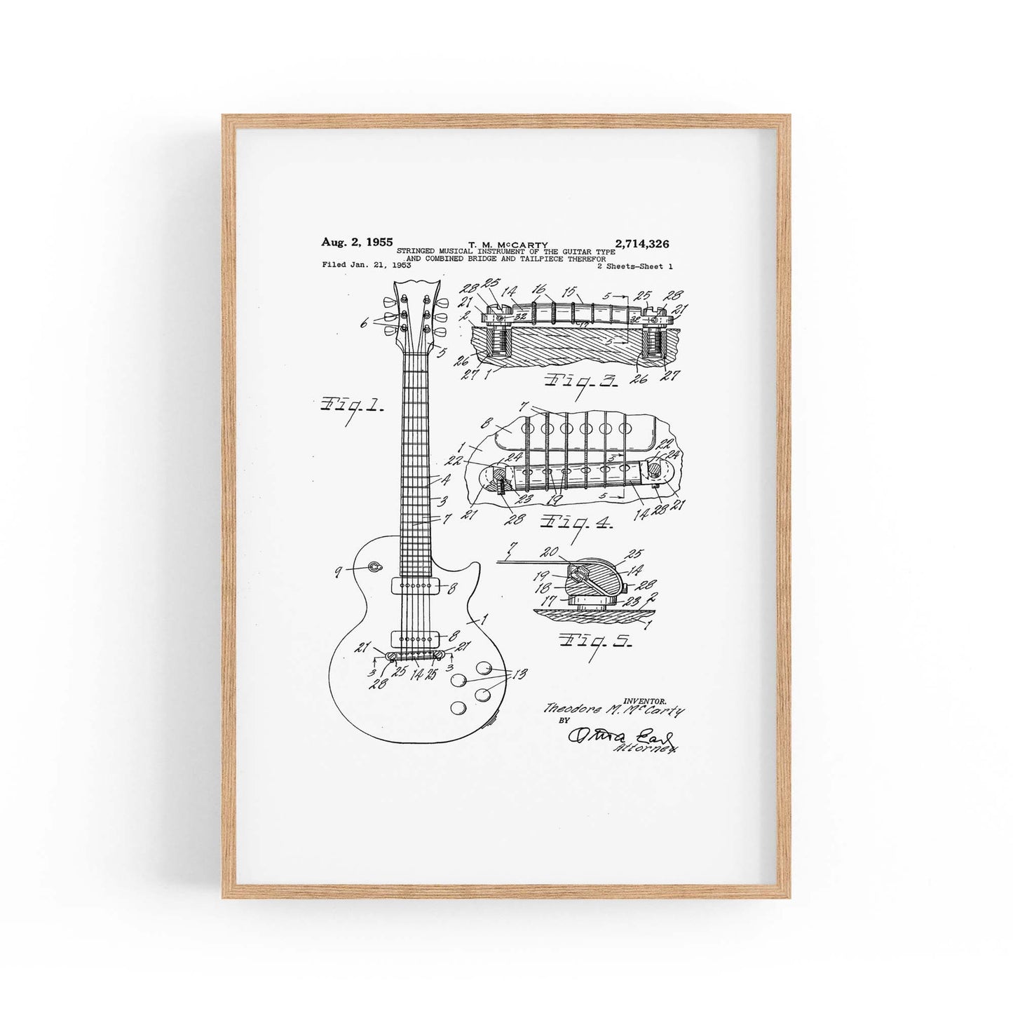 Vintage McCarty Guitar White Patent Music Wall Art #2 - The Affordable Art Company