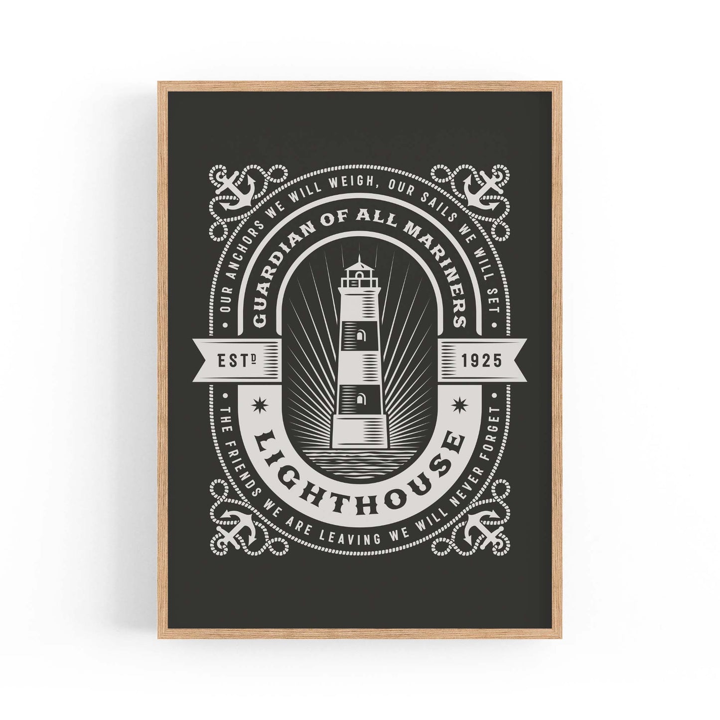 Vintage Lighthouse Sign Coastal Nautical Wall Art - The Affordable Art Company