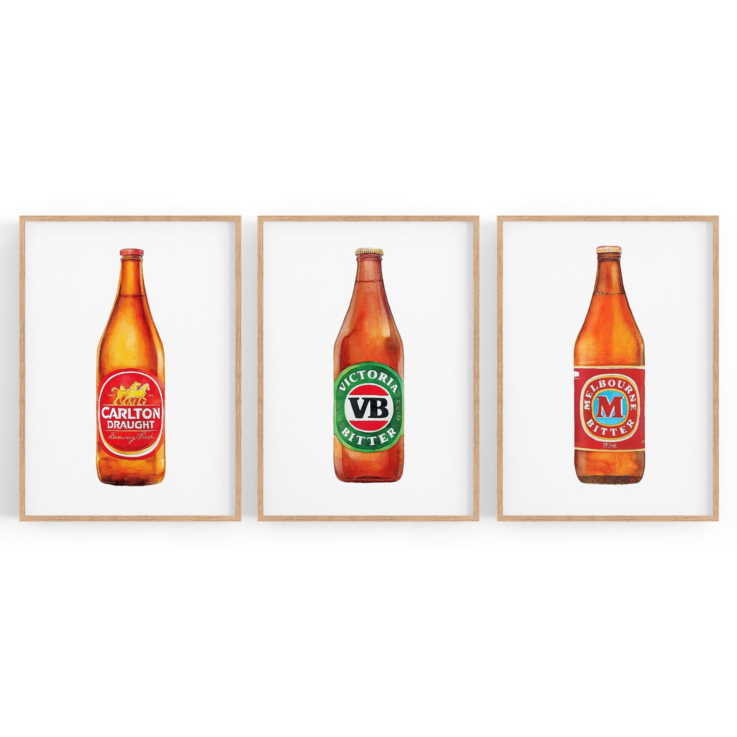 Set of Aussie Beer Longneck Paintings Wall Art - The Affordable Art Company