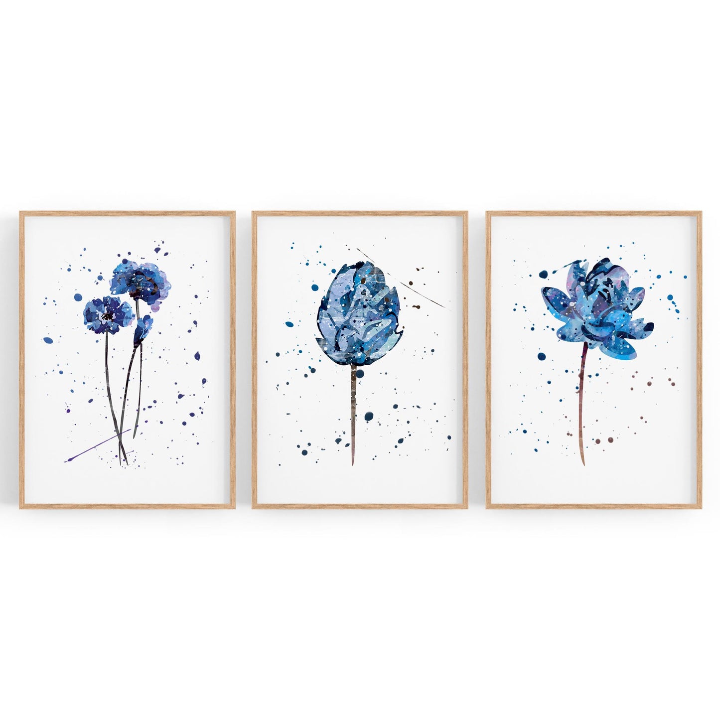 Set of Blue Scandi Flower Abstract Kitchen Wall Art - The Affordable Art Company