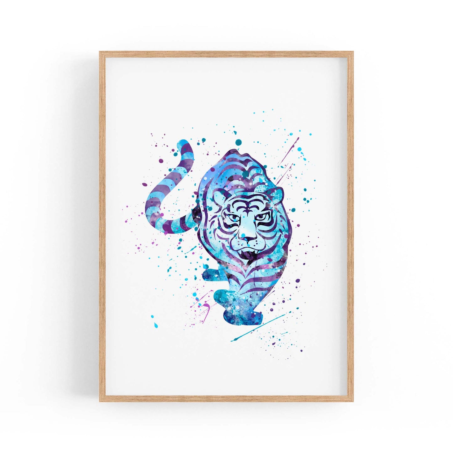 Blue Tiger Cute Animal Painting Wall Art - The Affordable Art Company