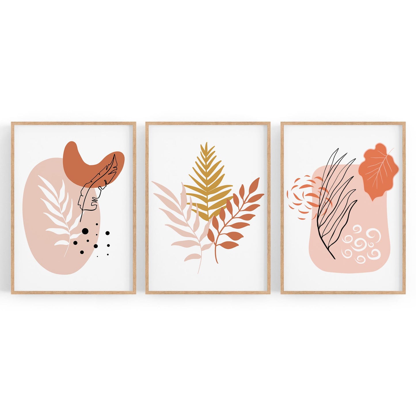 Set of Minimal Pink Plant Drawings Wall Art - The Affordable Art Company