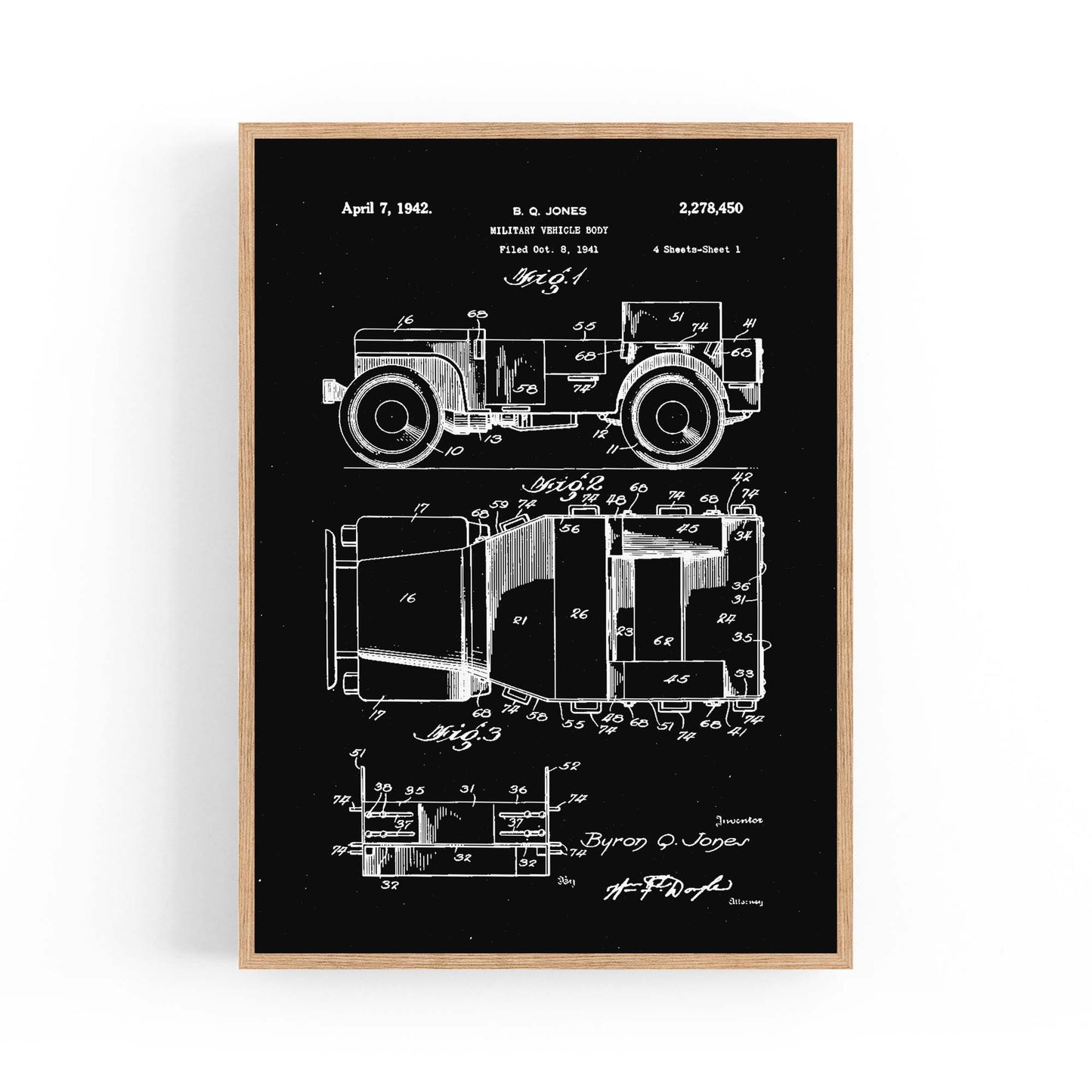 Vintage Jeep Military Patent Military Wall Art #1 - The Affordable Art Company