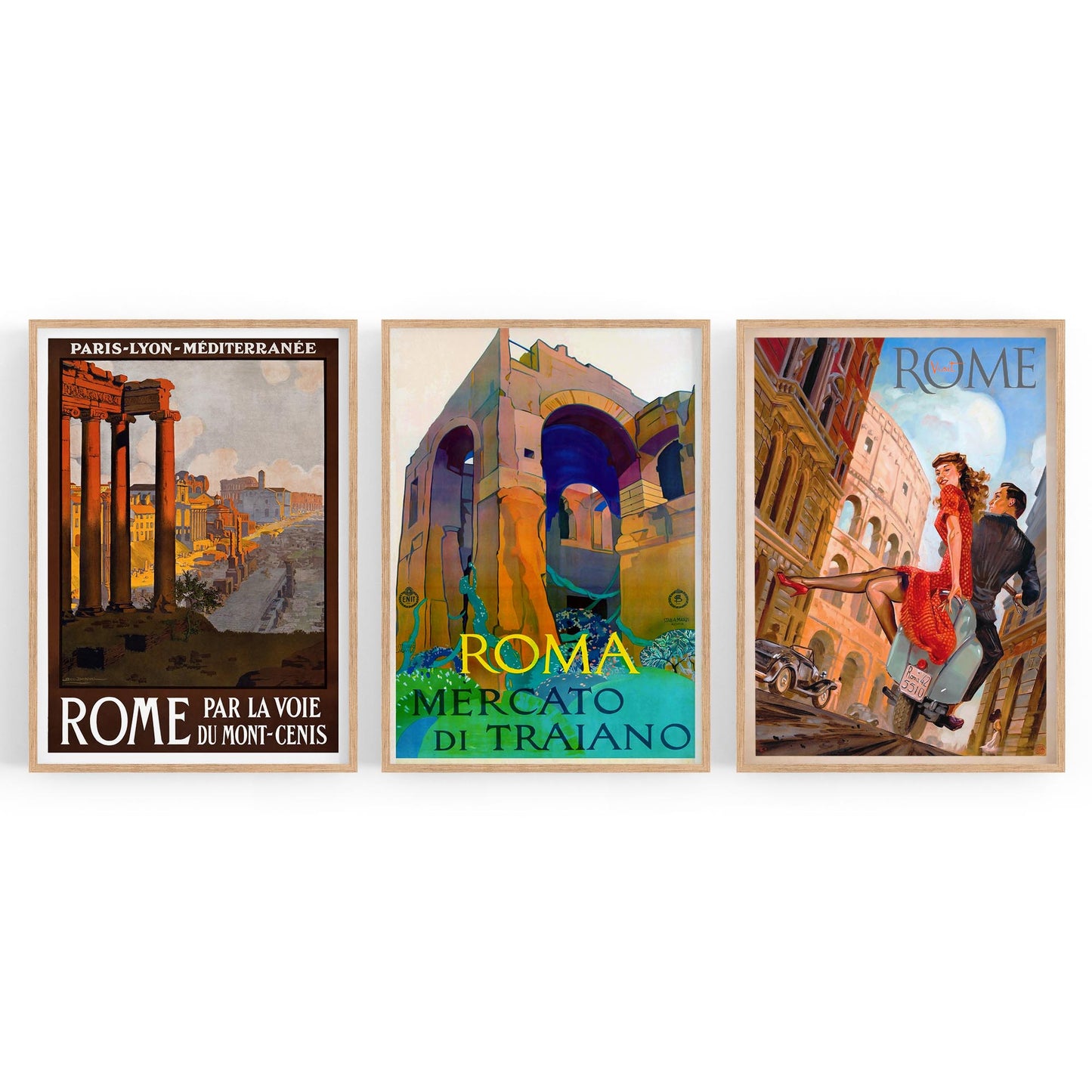 Set of Vintage Rome Italian Travel Advert Wall Art - The Affordable Art Company