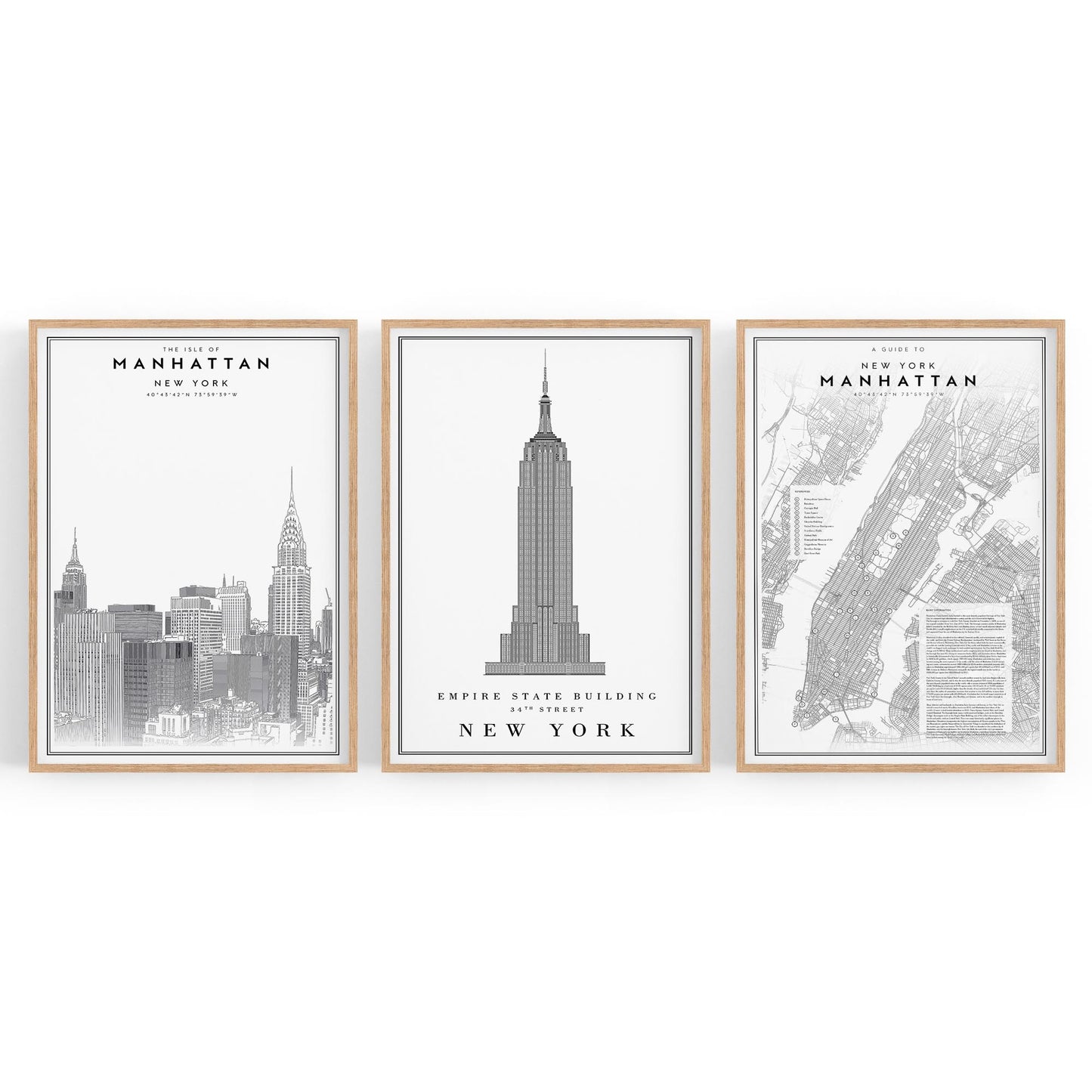 Set of New York Wall Minimal Black & White Art - The Affordable Art Company